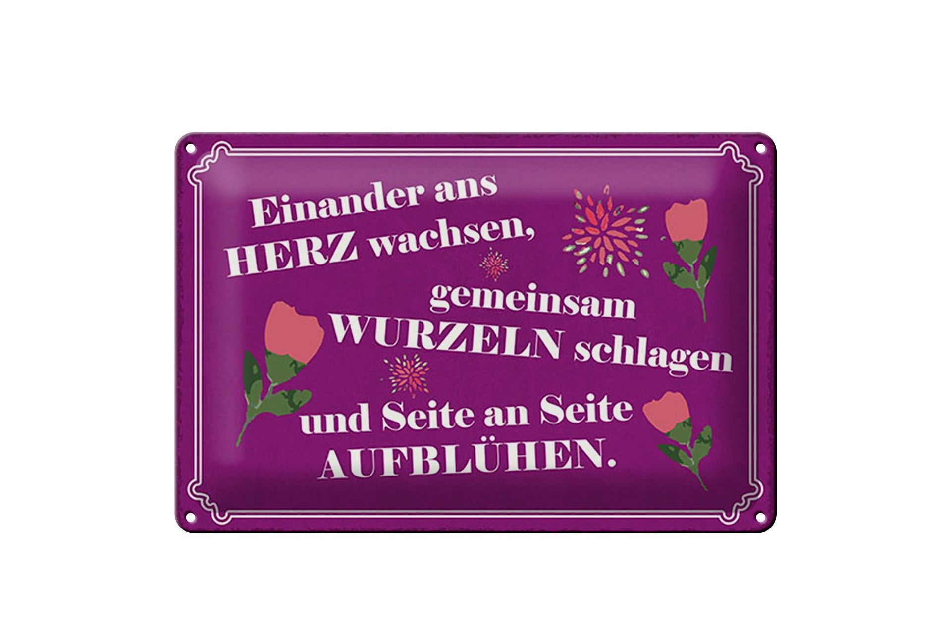 Blechschild Spruch 20x30 cm Seite an Seite aufblühen Deko Schild