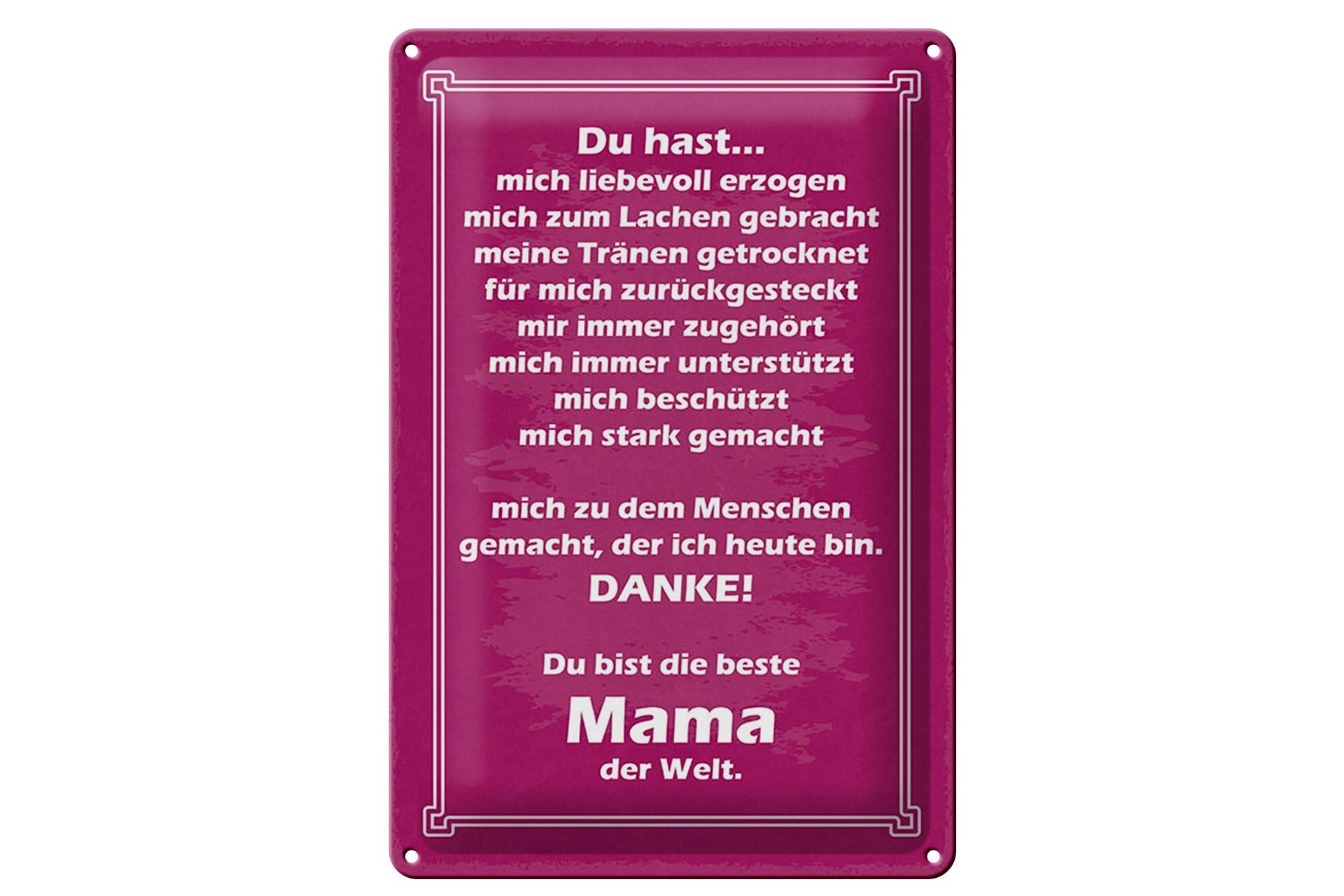 Blechschild Spruch 20x30 cm Danke Mama du hast mich liebevoll erzogen Schild