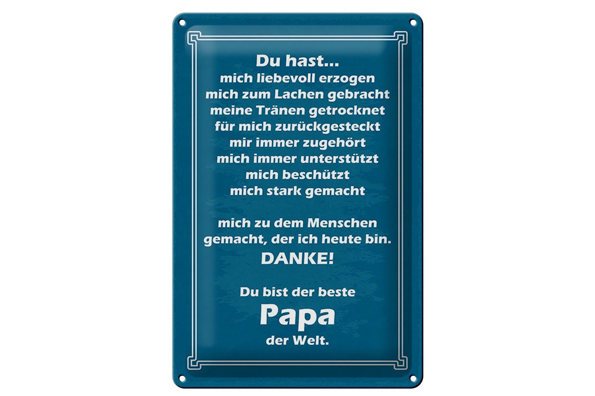 Blechschild Spruch 20x30 cm Danke Papa du hast mich liebevoll erzogen Schild