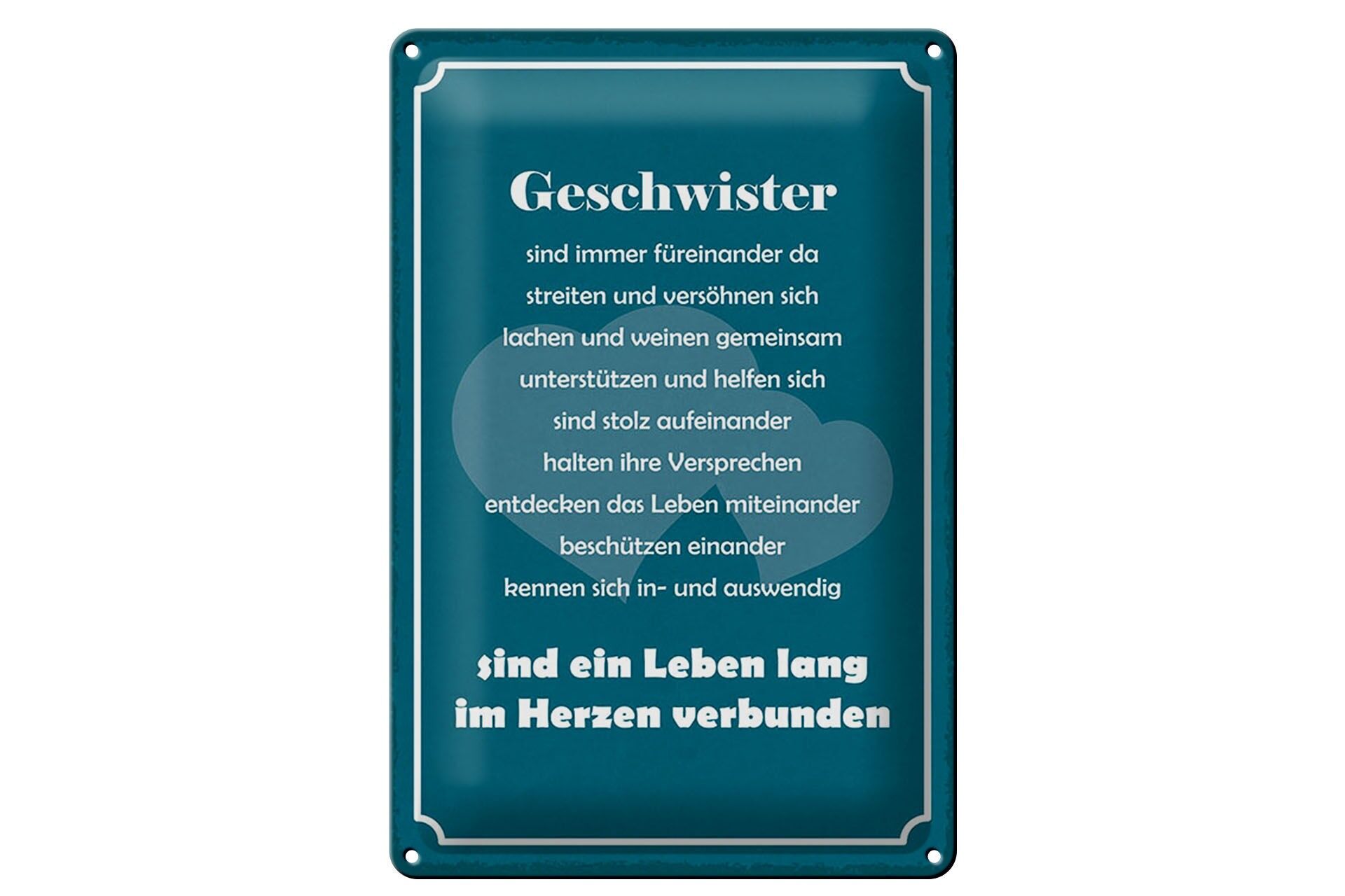 Blechschild Spruch 20x30 cm Geschwister sind ein Leben lang im Herzen verbunden