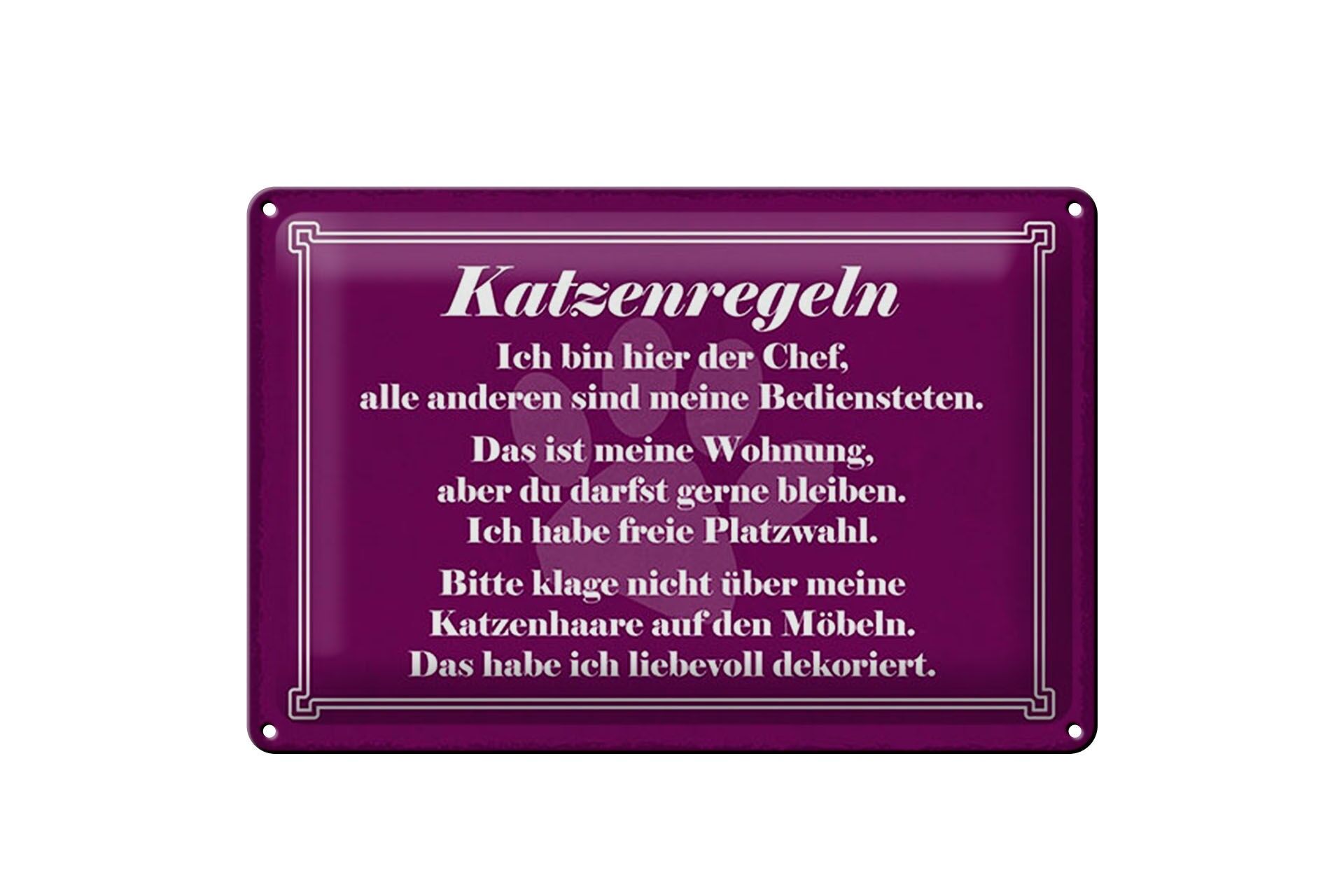 Blechschild Spruch 20x30 cm Katzenregeln Ich bin hier der Chef Deko Schild
