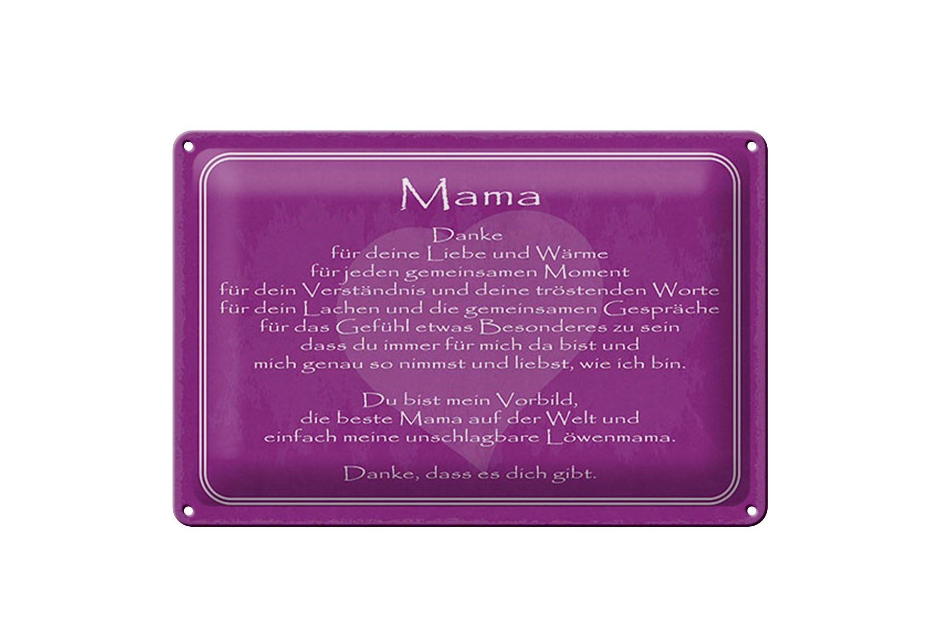 Blechschild Spruch 20x30 cm Mama danke dass es Dich gibt lila Deko Schild