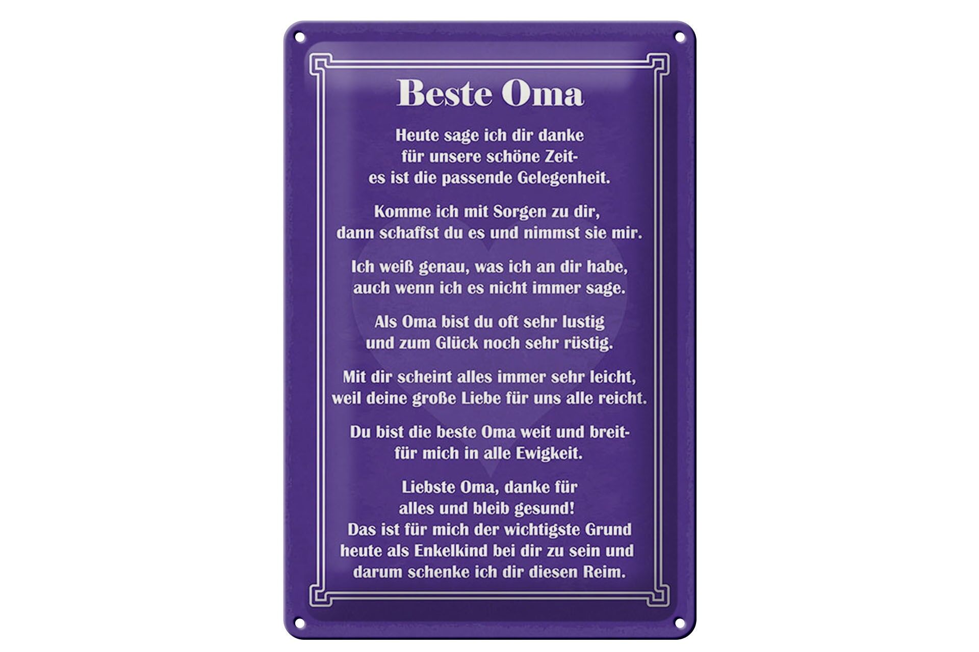 Blechschild Spruch 20x30 cm Beste Oma heute sage ich dir danke Deko Schild