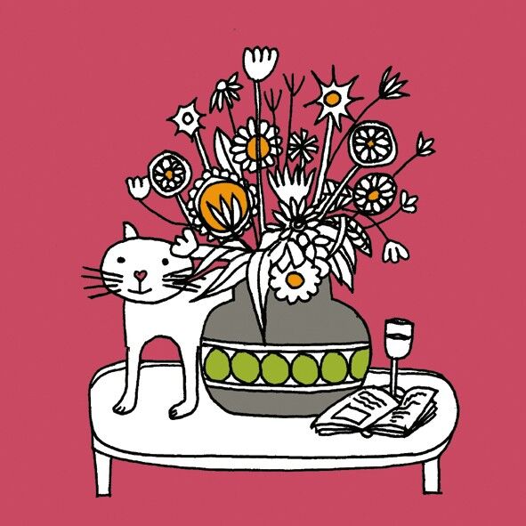 Minitarjeta gato y jarrón 10cm