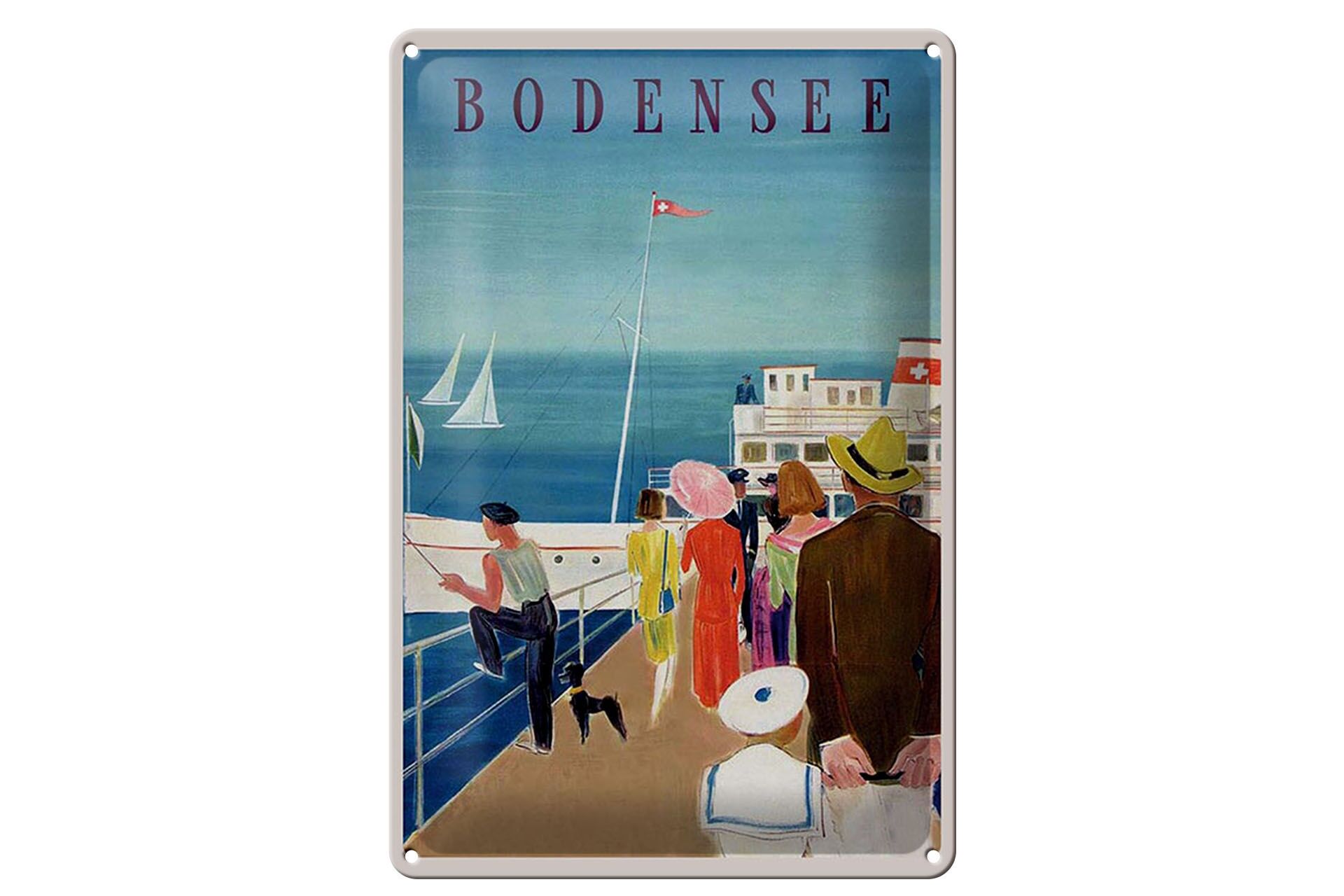Cartello in metallo per viaggi, 20x30 cm, nave da crociera sul Lago di Costanza, passanti, cartello decorativo