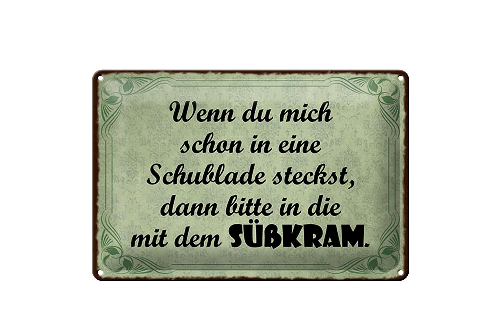 Cartello in metallo con scritta, 20x30 cm: Se mi metti in un cassetto, per favore riempilo di dolciumi.
