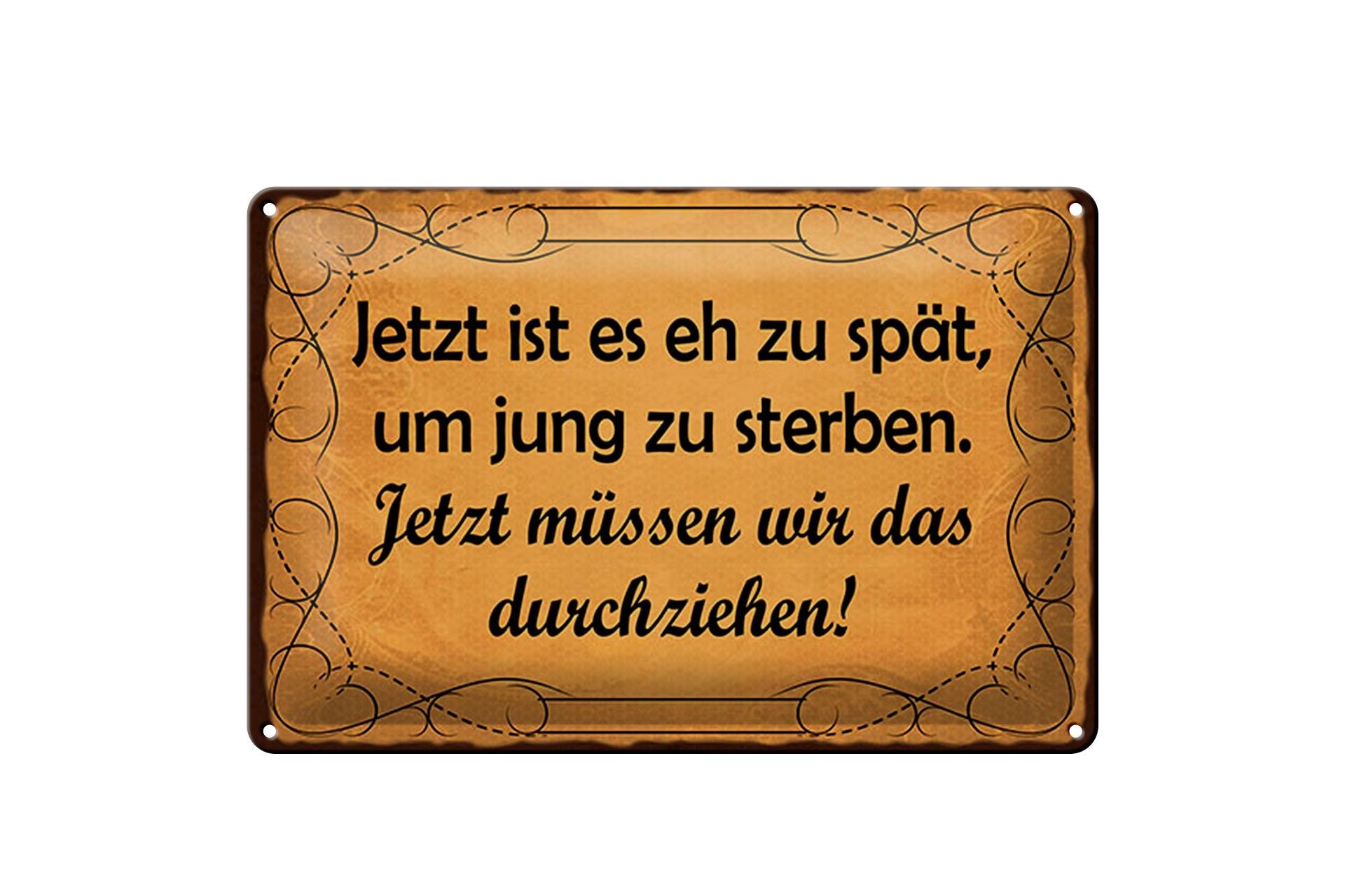 Cartello in metallo con scritta, 20x30 cm, troppo tardi per morire giovane, cartello decorativo