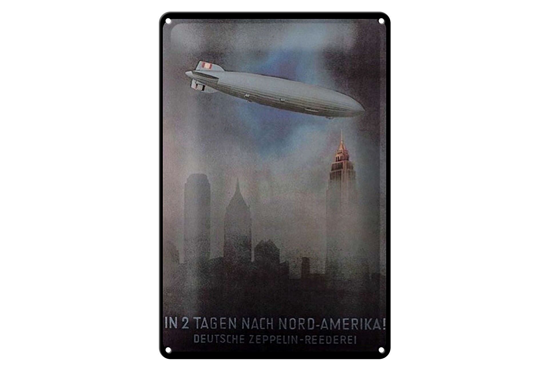 Cartello in metallo 20x30 cm, viaggio in Nord America, compagnia di navigazione tedesca Zeppelin