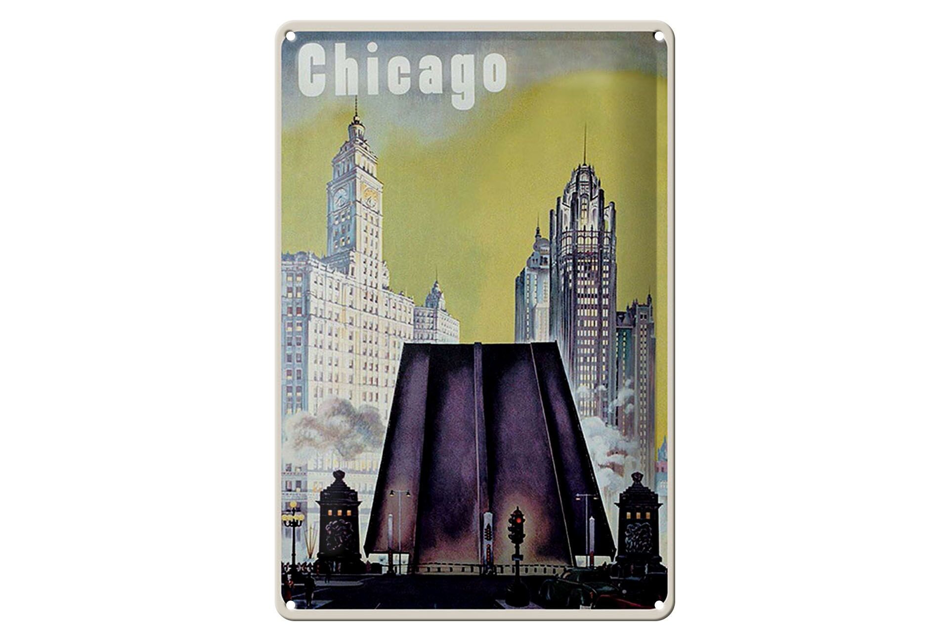 Cartello in metallo per viaggi, 20x30 cm, Chicago, America, cartello decorativo retrò