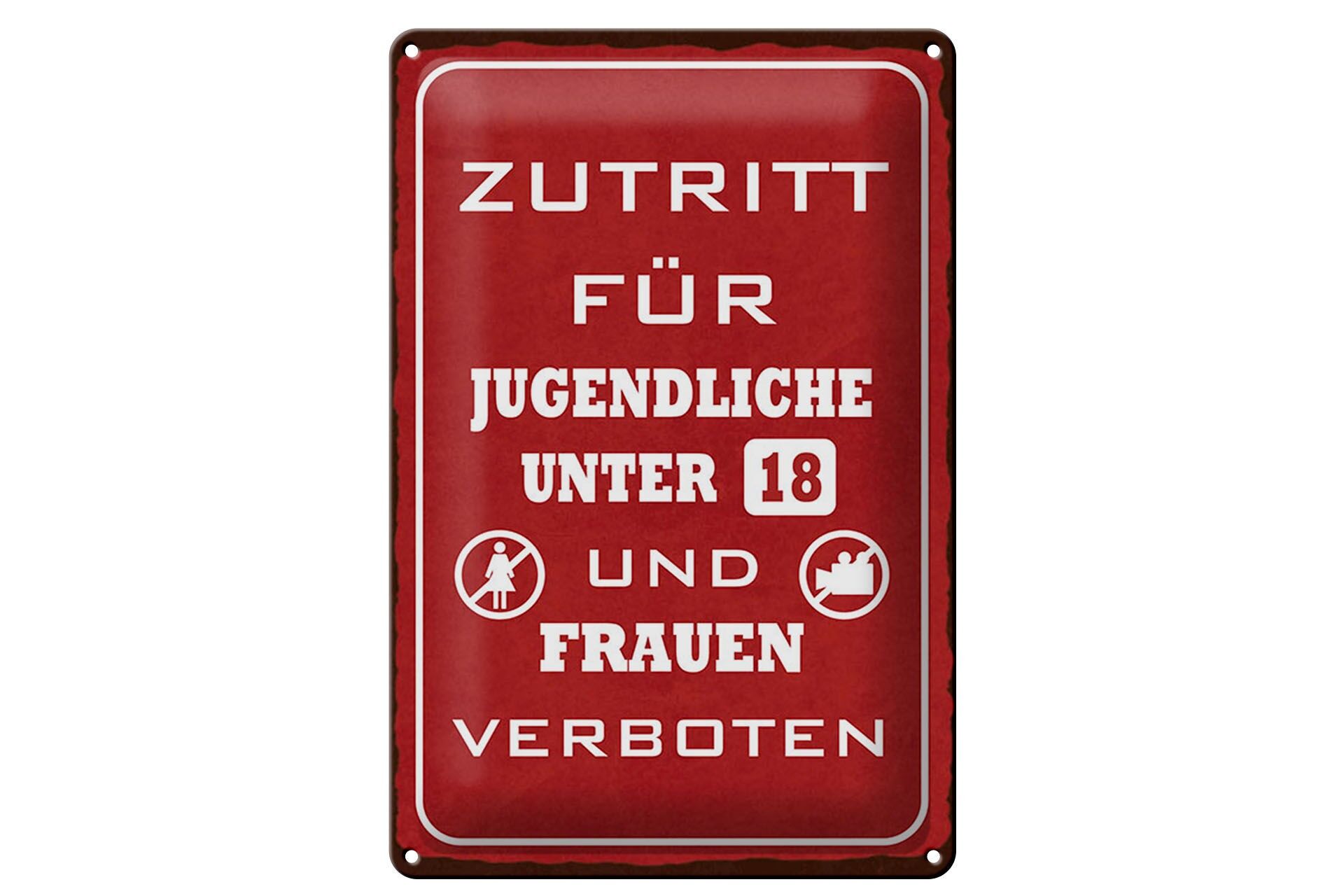 Cartello in metallo con scritta 20x30 cm: Vietato l'ingresso ai minori di 18 anni e alle donne