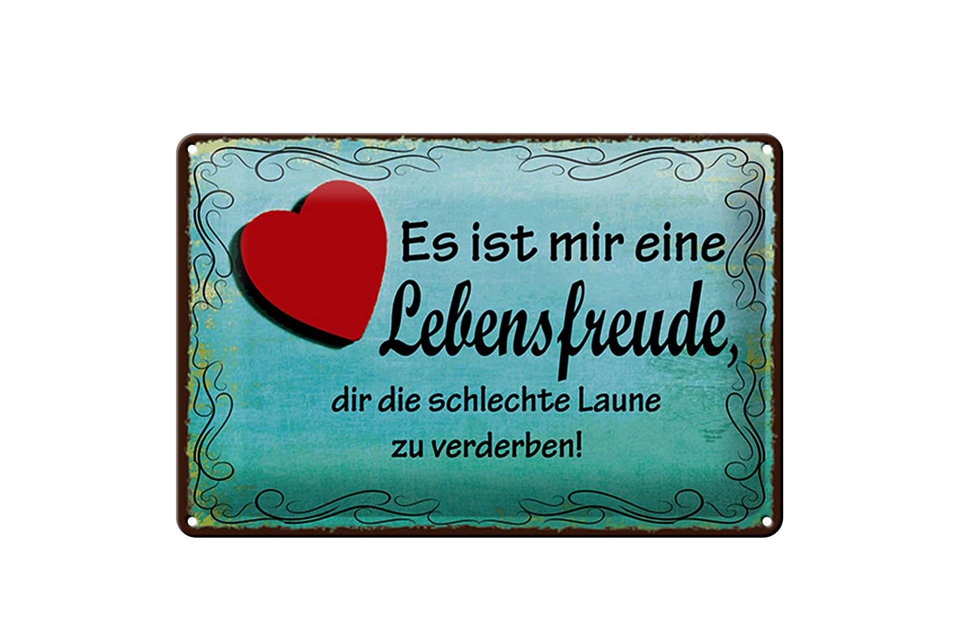 Cartello in metallo con scritta 20x30 cm: Gioia di vivere, per non rovinare il cattivo umore