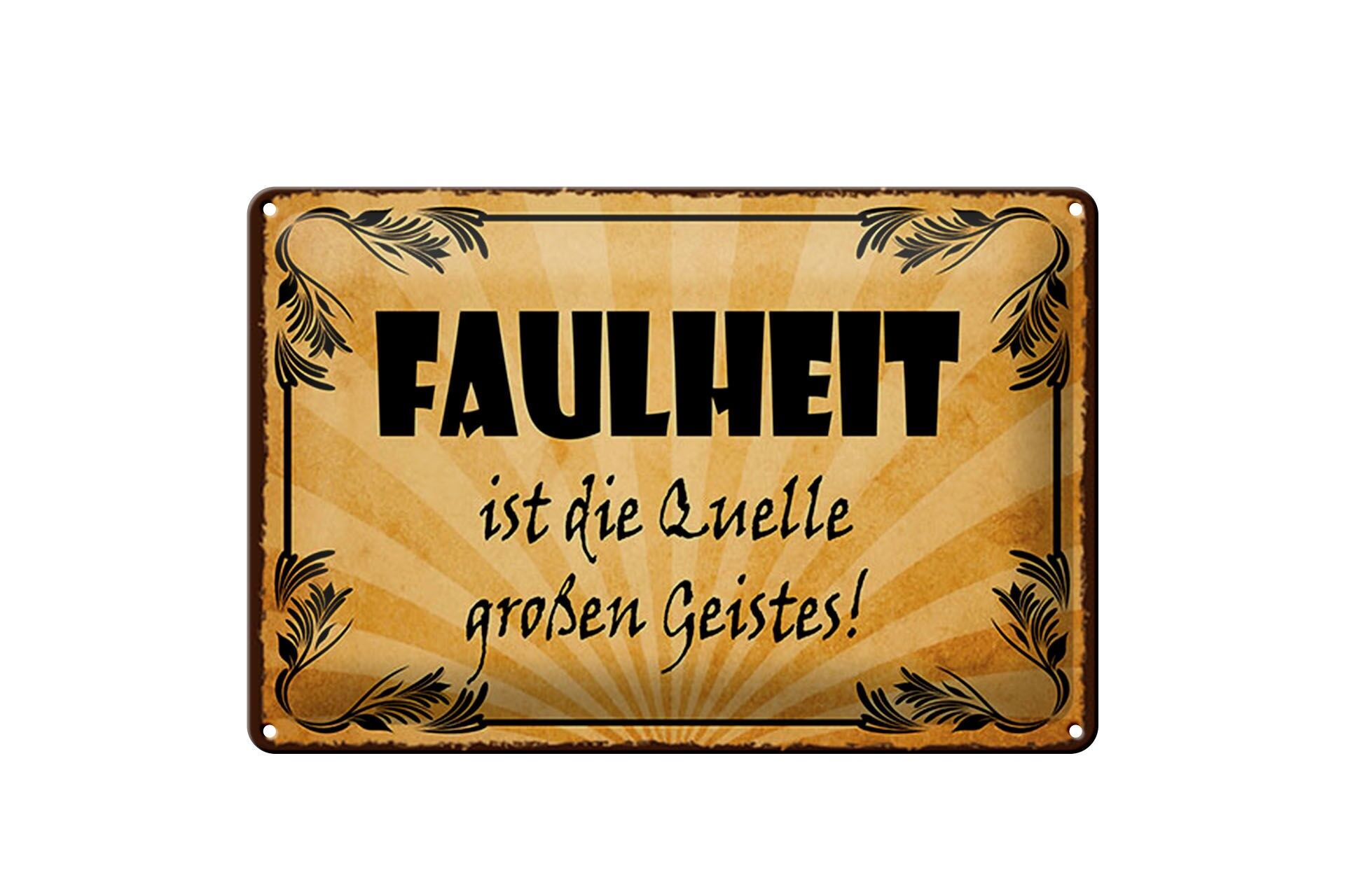 Cartello in metallo con scritta 20x30 cm: La pigrizia è la fonte delle grandi menti. Cartello decorativo.