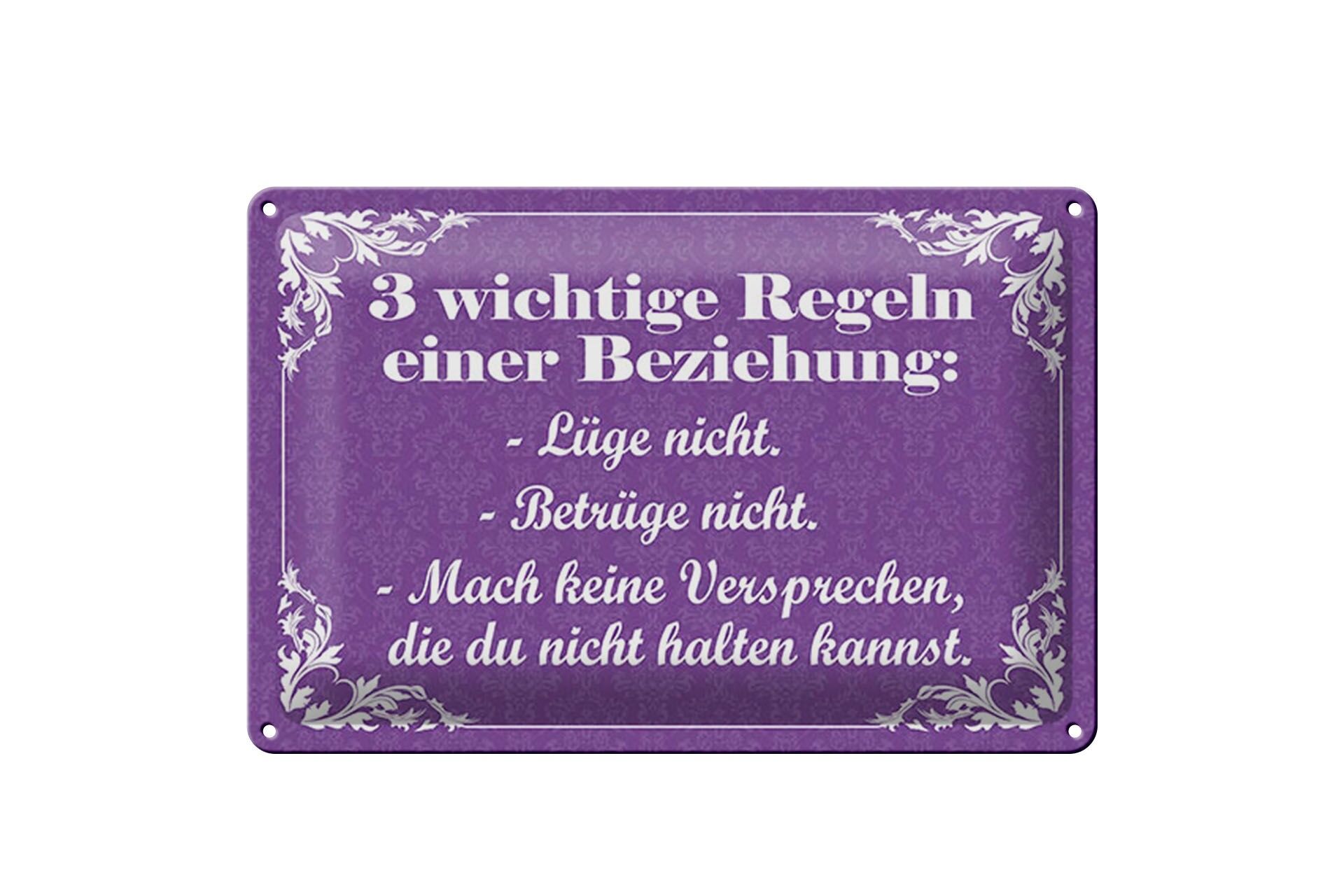 Blechschild Spruch 20x30 cm  3 wichtige Regeln einer Beziehung Deko Schild