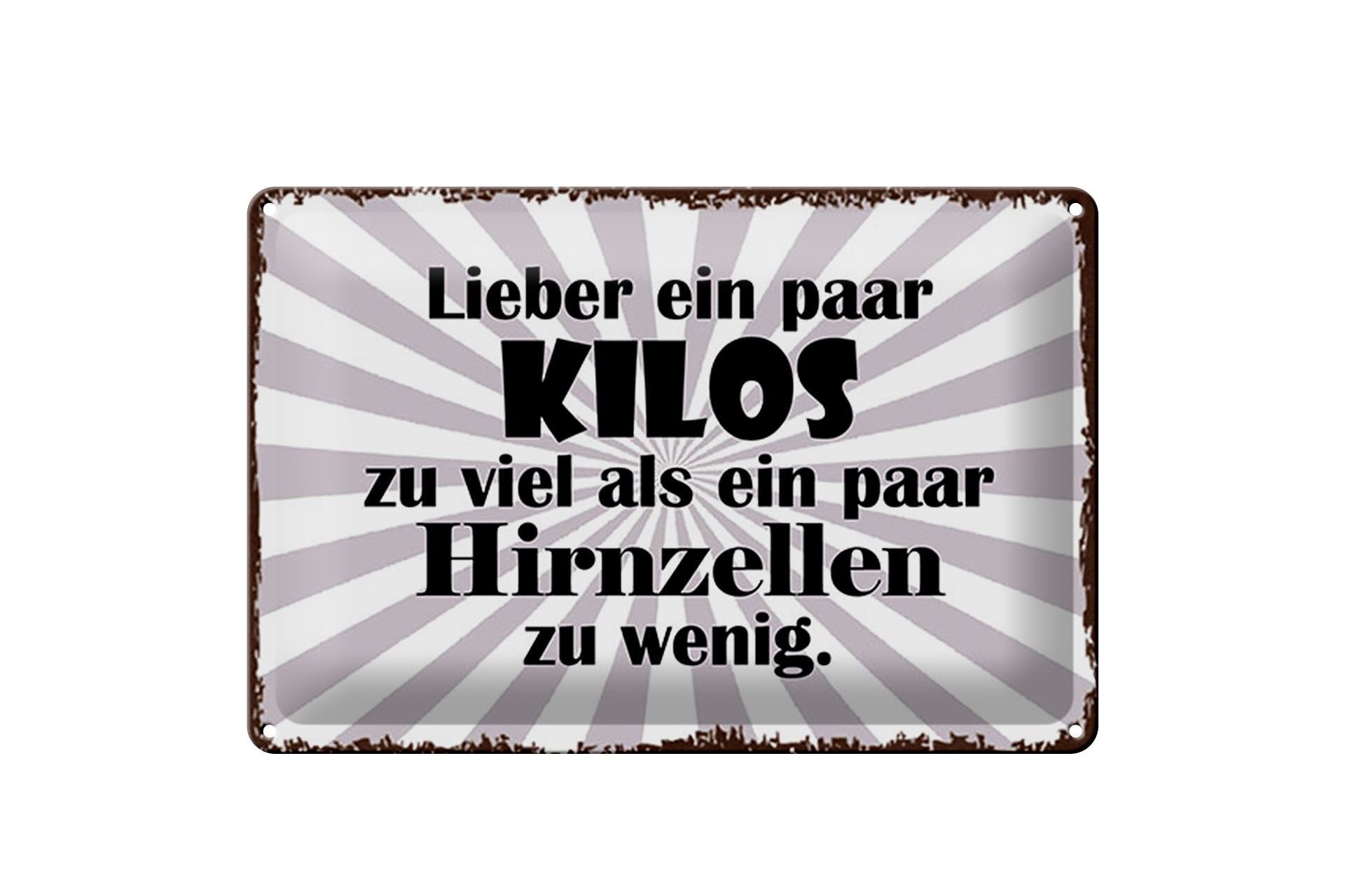 Blechschild Spruch 20x30 cm lieber Kilos zu viel als Hirnzellen zu wenig Schild