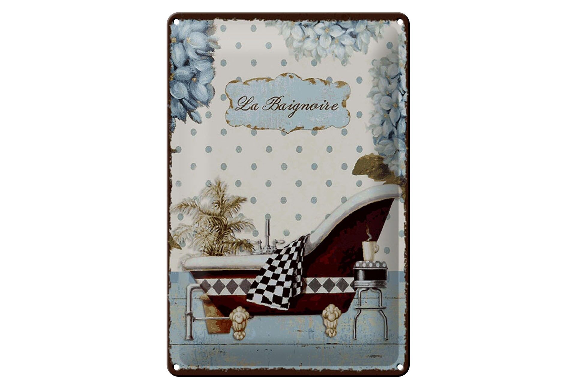 Blechschild Deko 20x30 cm La Baignoire Badewanne Deko Schild