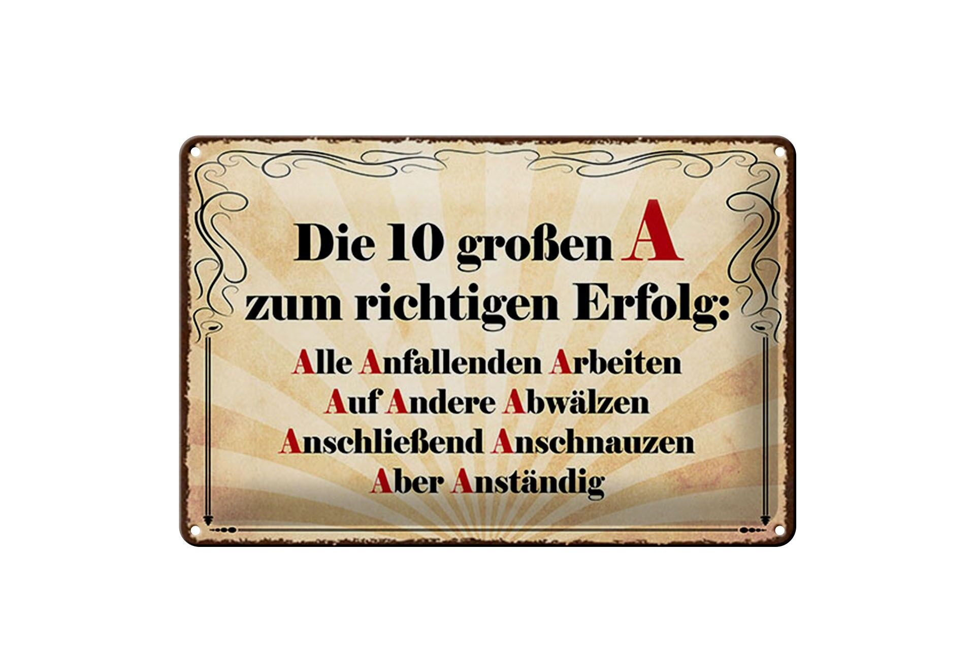Blechschild Spruch 20x30 cm Die 10 größten A zum richtigen Erfolg Deko Schild