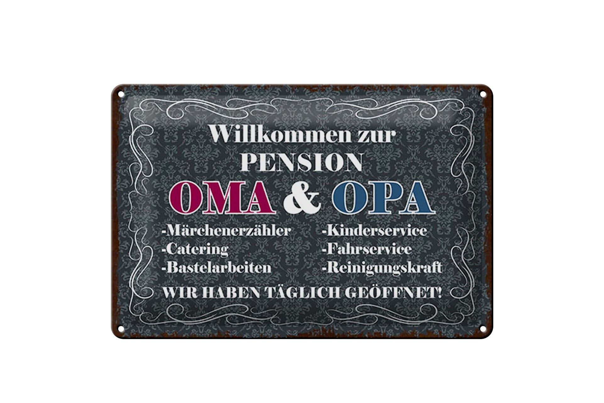Blechschild Spruch 20x30 cm Willkommen zur Pension OMA und OPA Deko Schild
