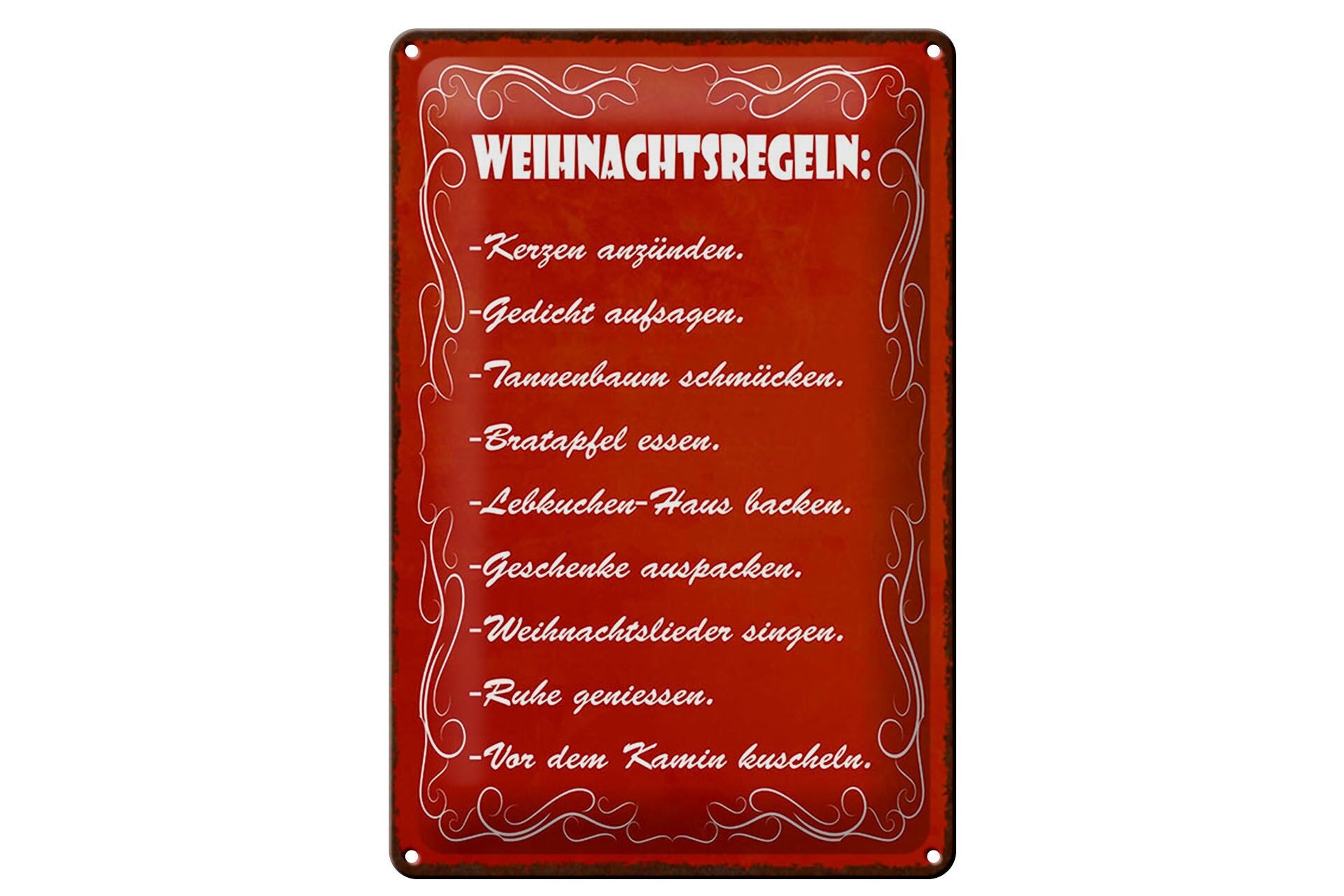 Blechschild Spruch 20x30 cm Weihnachtsregeln rotes Deko Schild