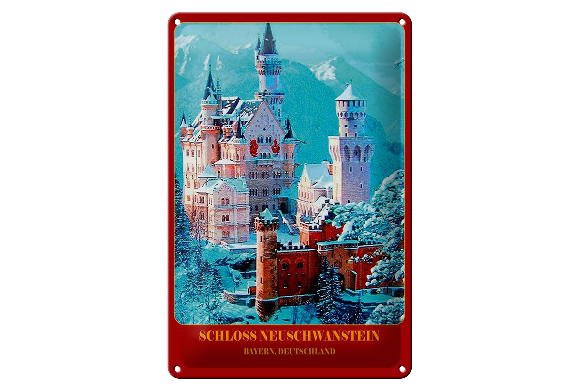 Blechschild Reise 20x30 cm Schloss Neuschwanstein Bayern Deutschland Schild