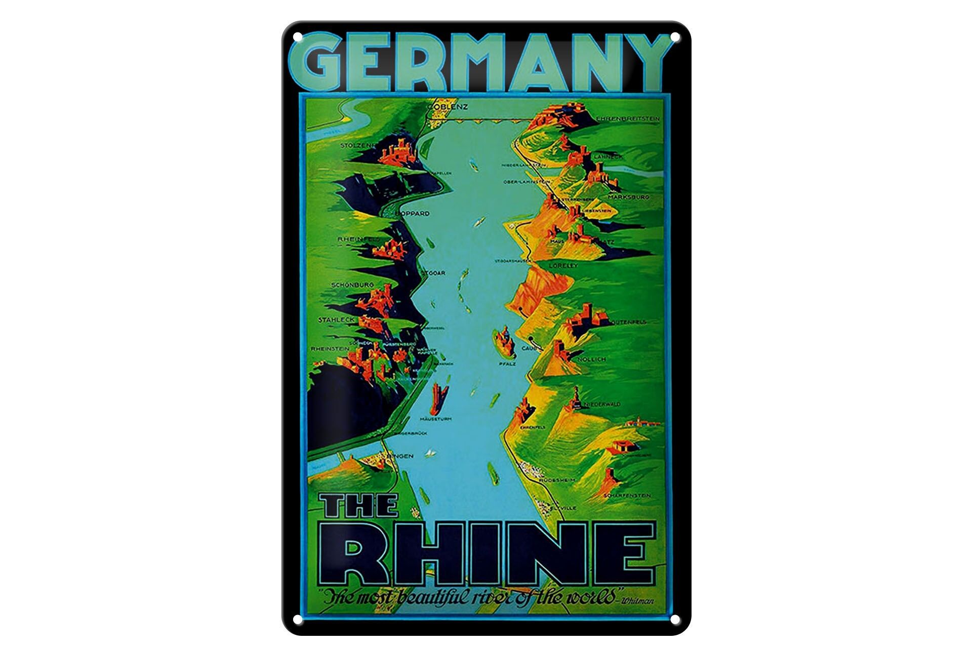 Blechschild Reise 20x30 cm the Rhine the most beatiful river of the World Schild