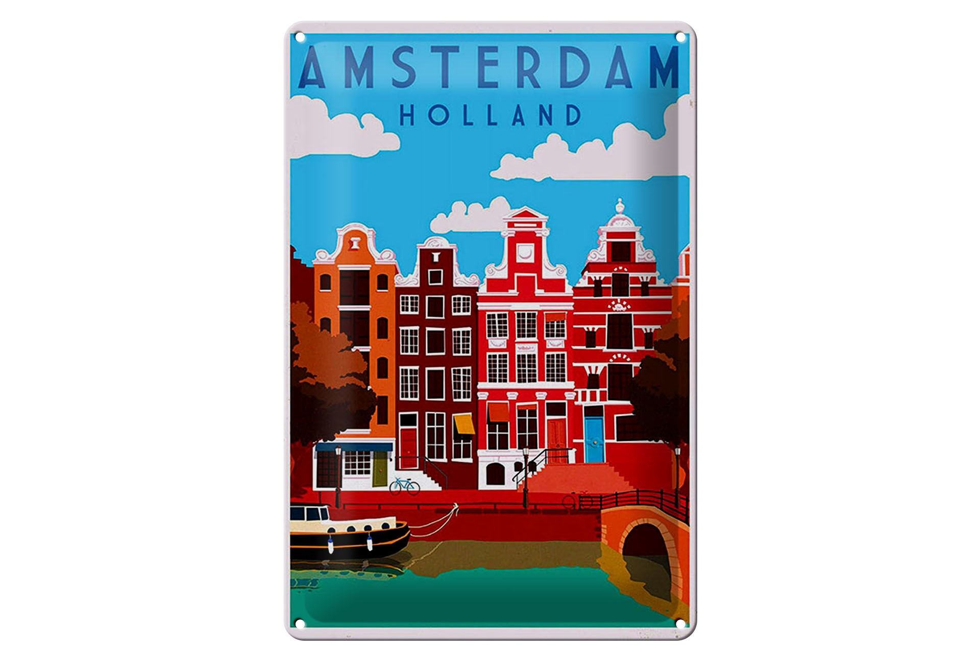Blechschild Reise 20x30 cm Amsterdam Holland Häuser Kanal Deko Schild