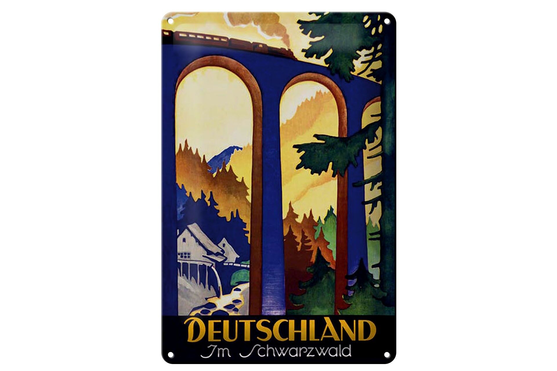 Blechschild Reise 20x30 cm Deutschland im Schwarzwald Brücke Deko Schild