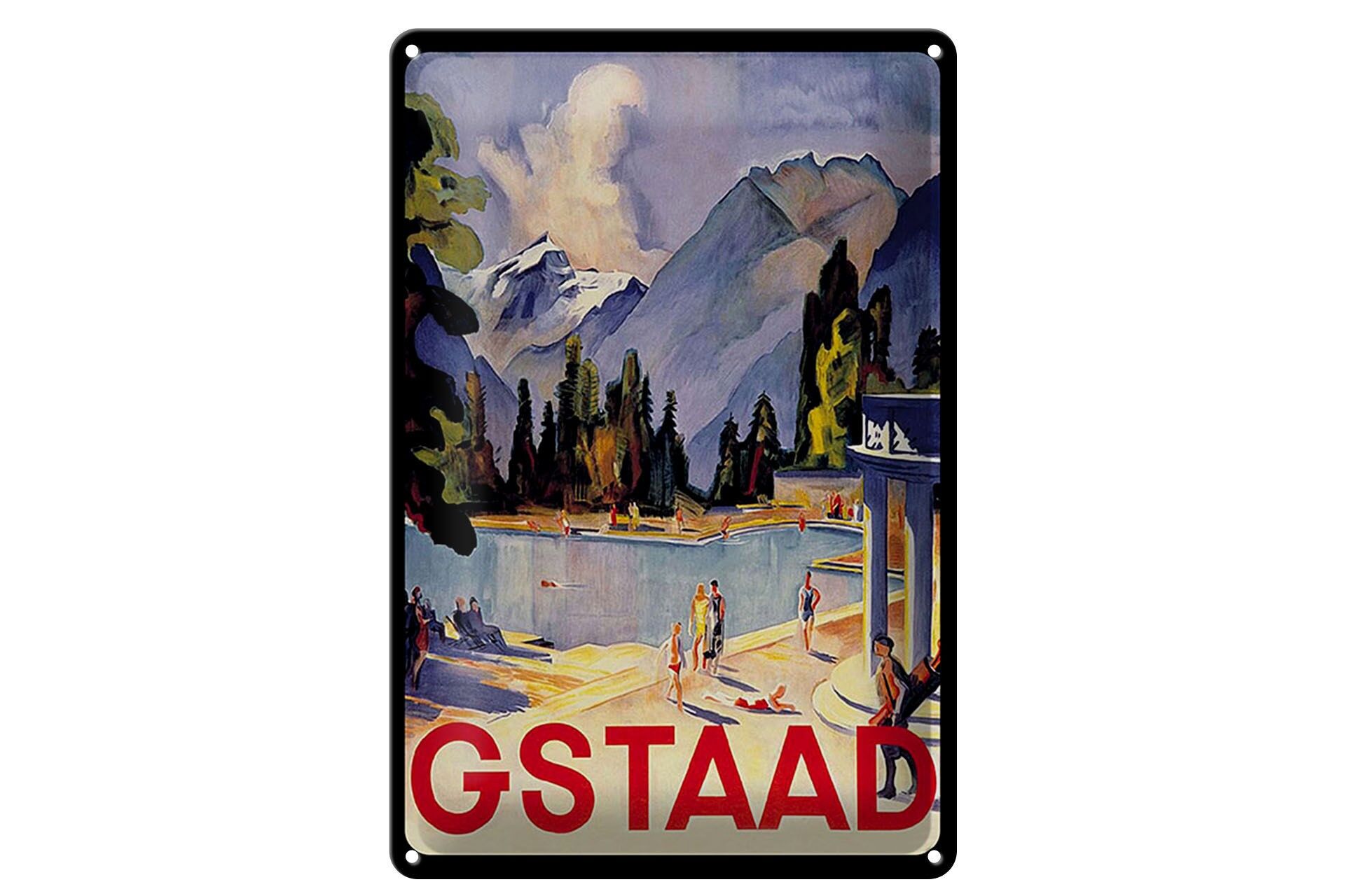 Blechschild Reise 20x30 cm Gstaad Pool Urlauber Deko Schild