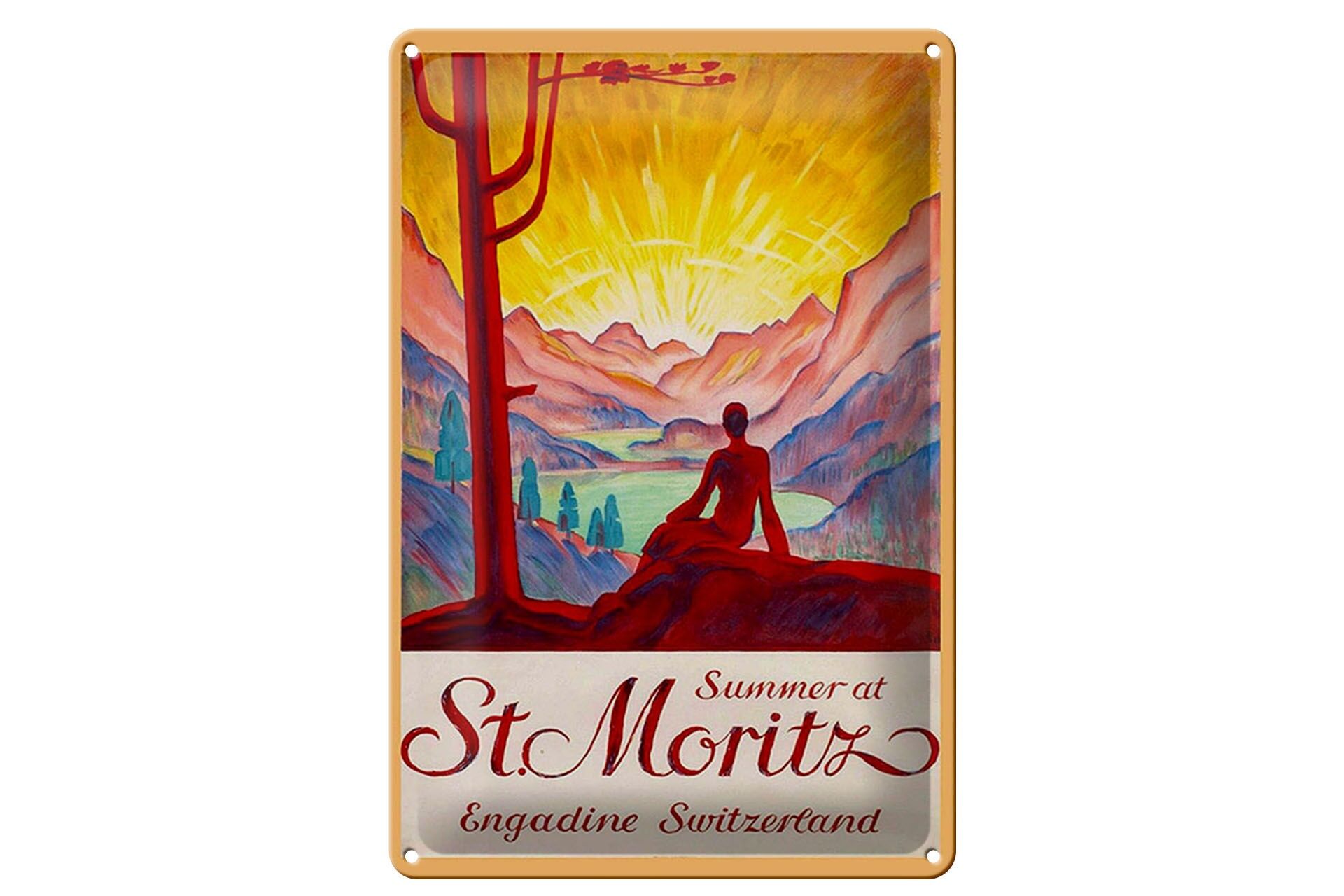 Blechschild Reise 20x30 cm Summer at St.Moritz Engadine Switzerland Deko Schild