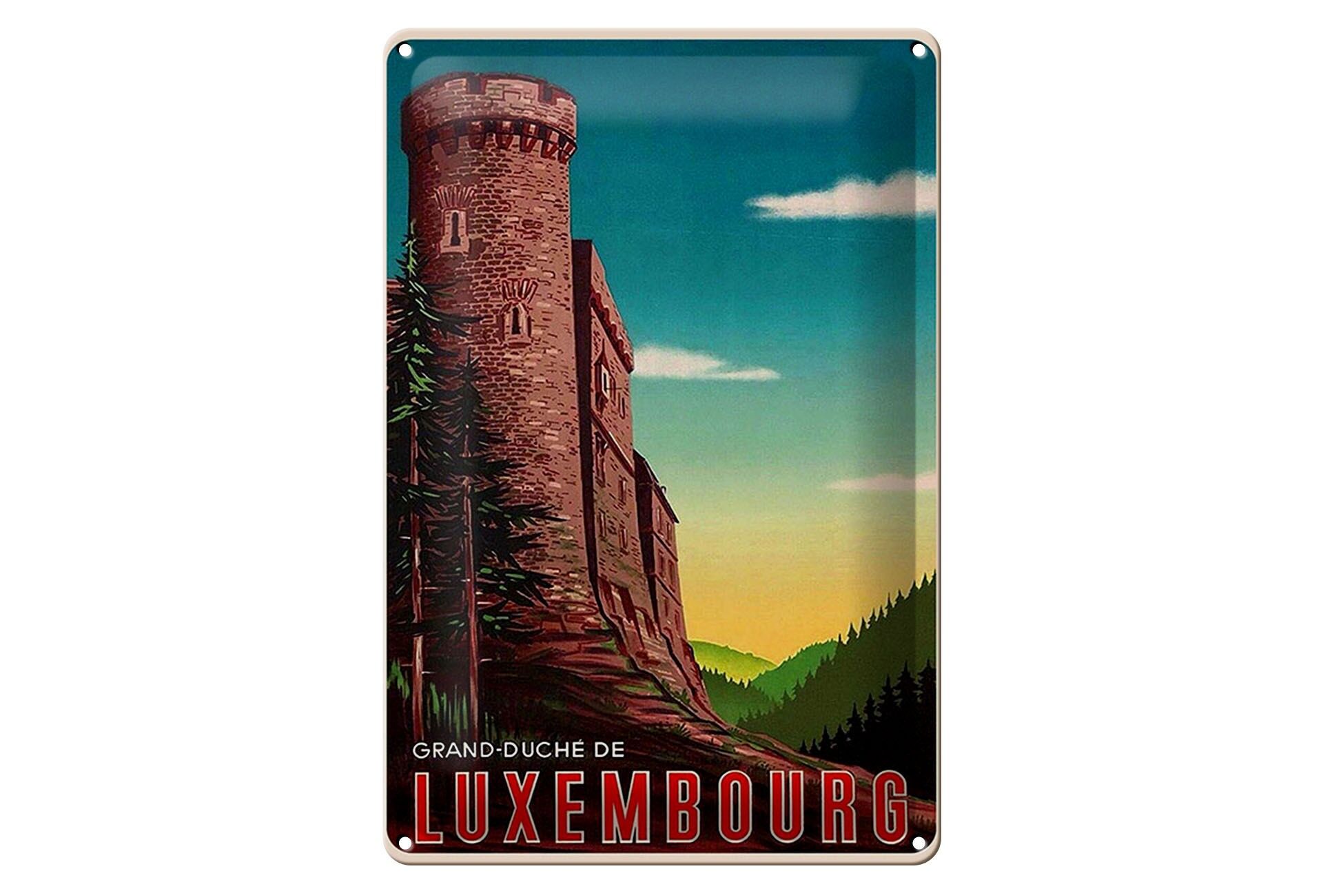 Blechschild Reise 20x30 cm Grand duche de Luxembourg Burgturm Deko Schild
