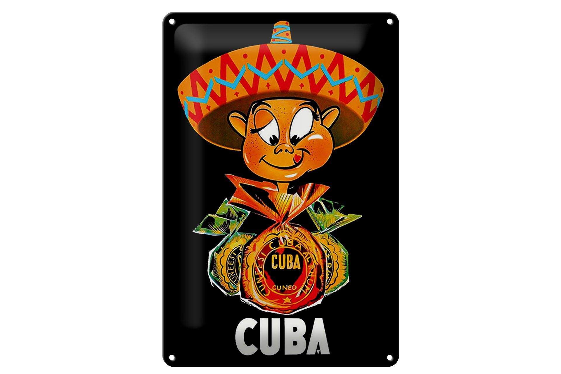 Blechschild Reise 20x30 cm Cuba Karibik Männchen mit Sombrero Deko Schild