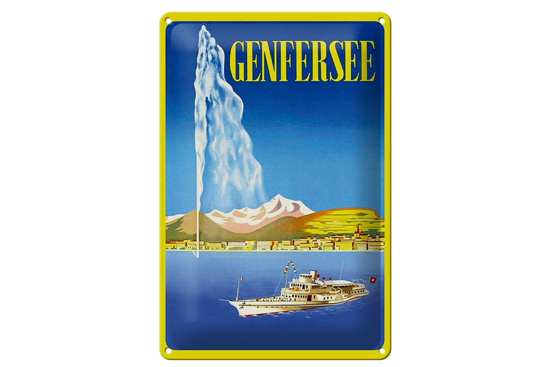 Blechschild Reise 20x30 cm Genfersee Kreuzfahrtschiff See Deko Schild