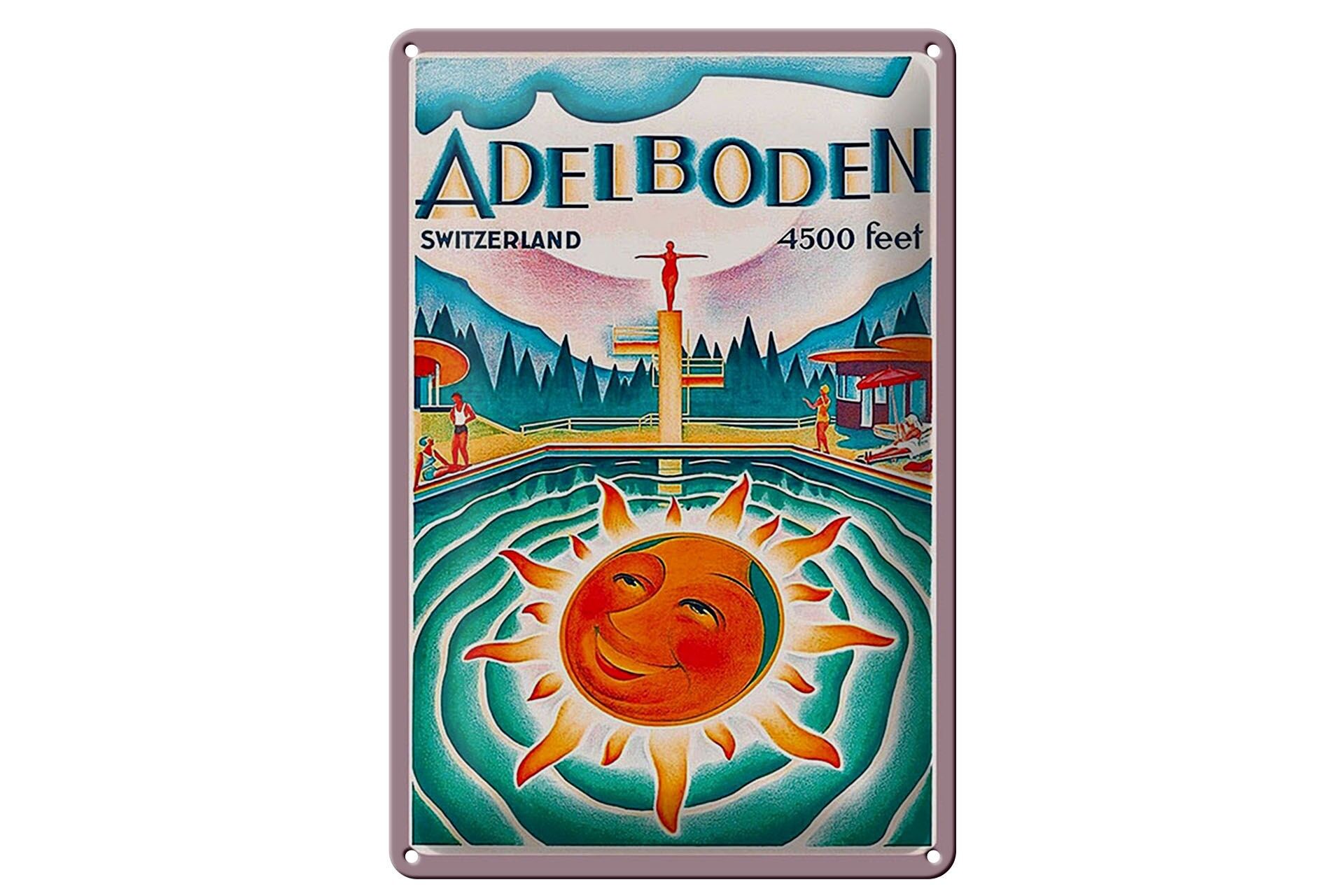 Blechschild Reise 20x30 cm Schweiz Adelboden 4500 feet Deko Schild