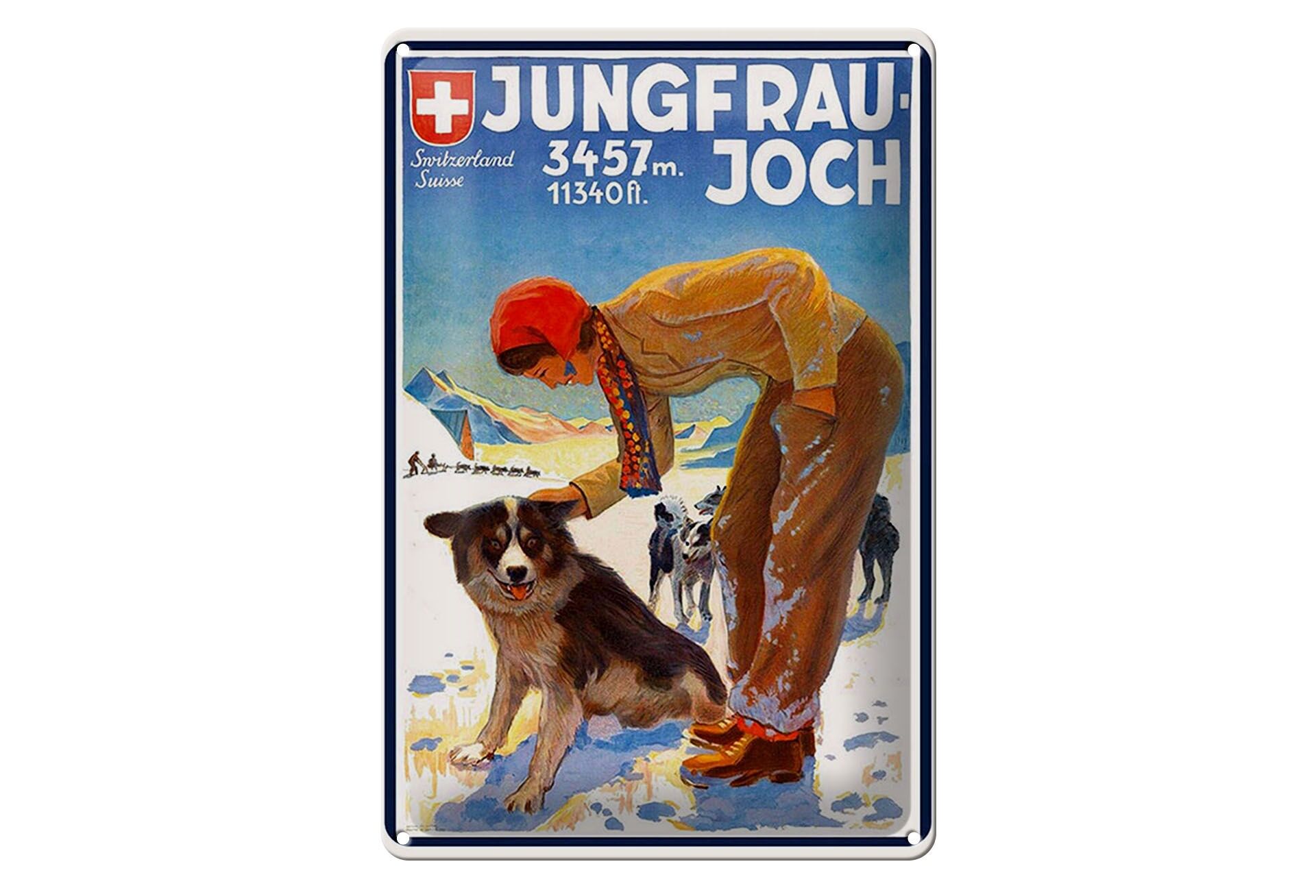 Blechschild Reise 20x30 cm Schweiz Jungfrau Joch 3457 m Deko Schild