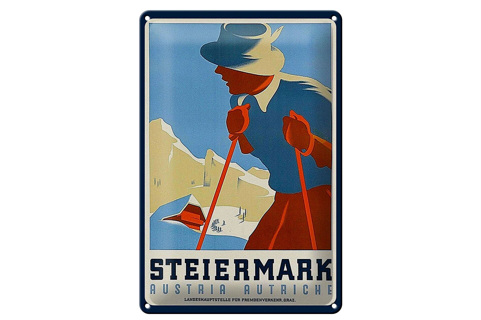 Blechschild Reise 20x30 cm Österreich Steiermark Skiläufer Deko Schild