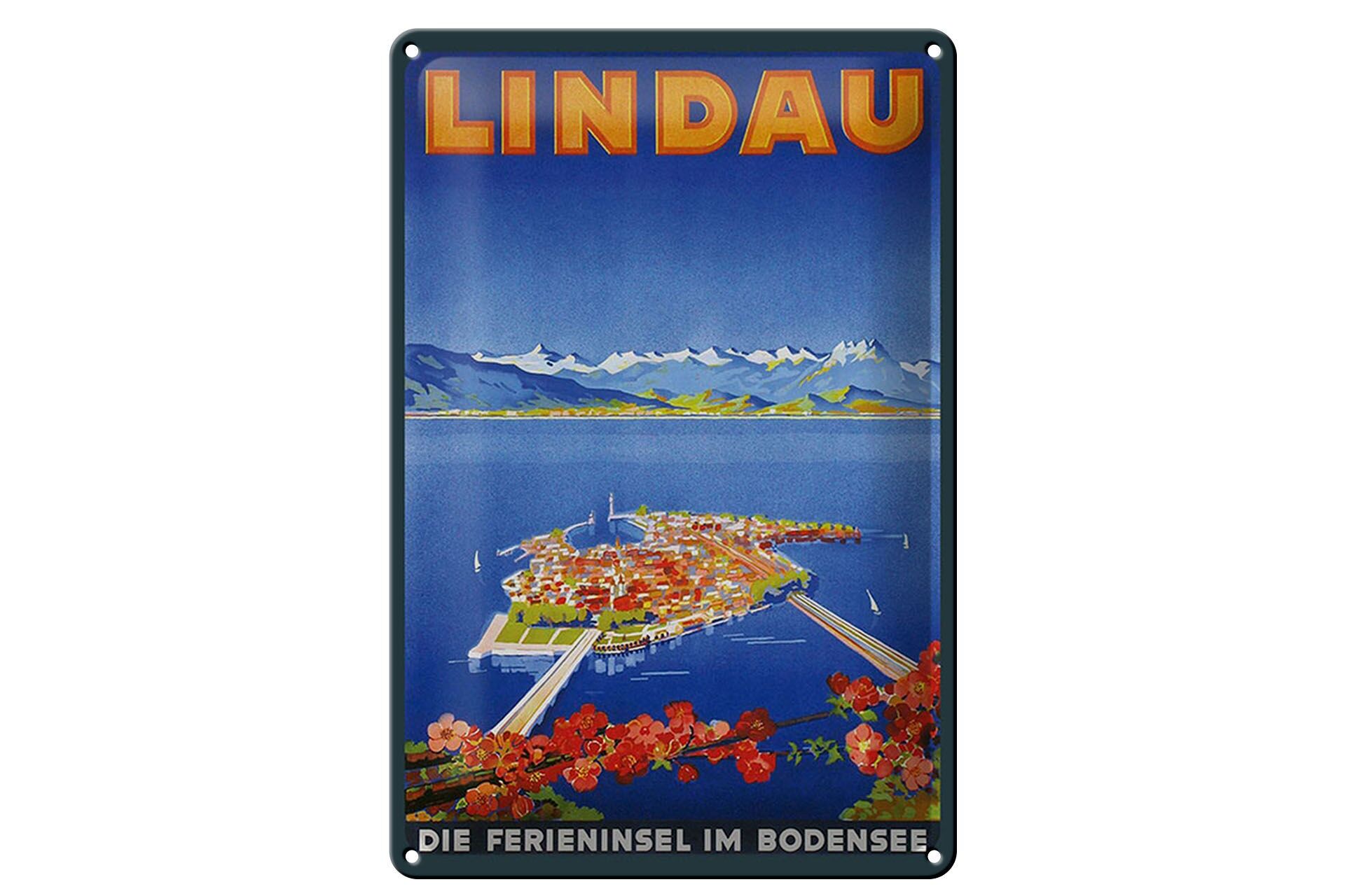Blechschild Reise 20x30 cm Lindau die Ferieninsel im Bodensee Deko Schild