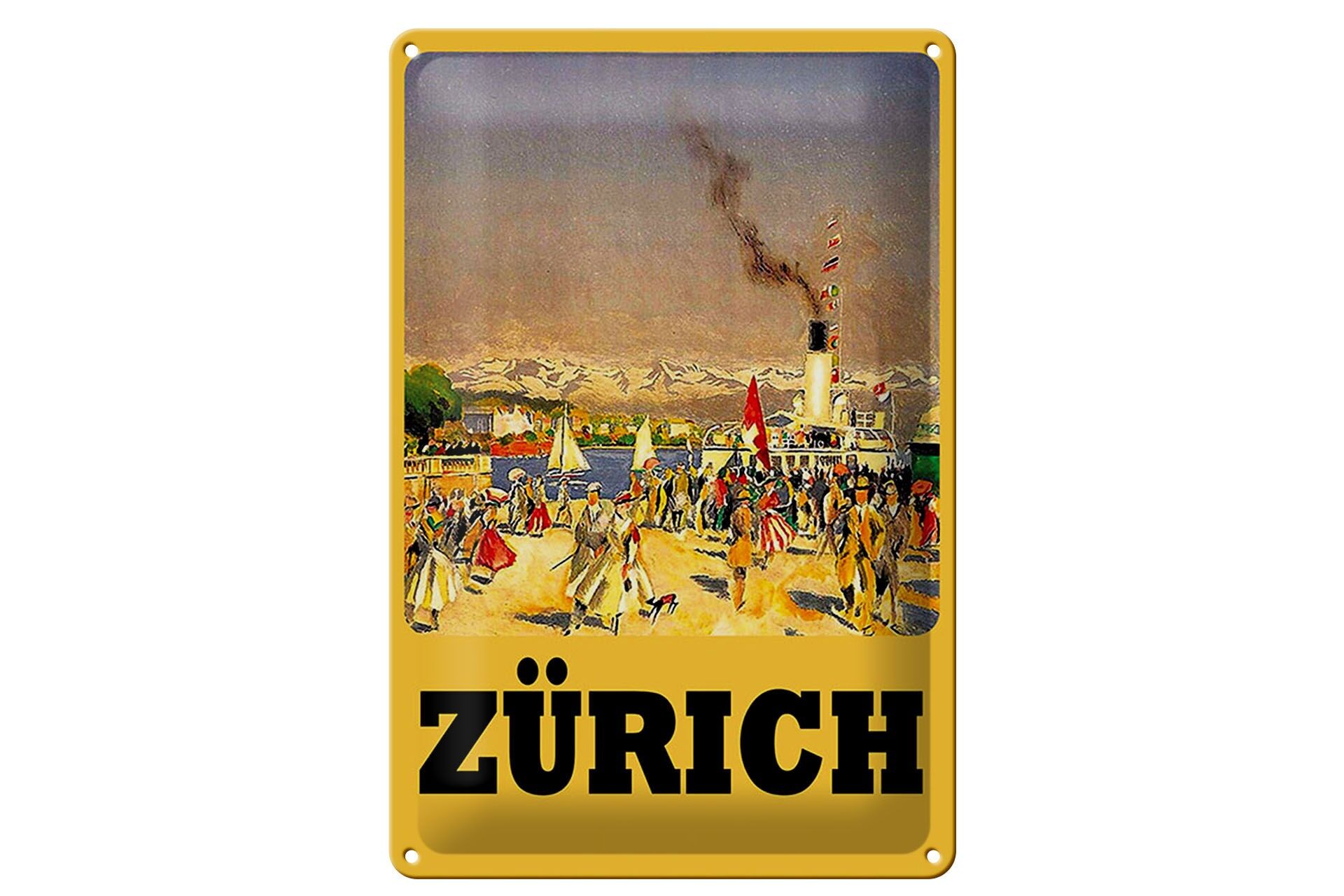 Blechschild Reise 20x30 cm Zürich Dampfer Passanten Nostalgie Deko Schild