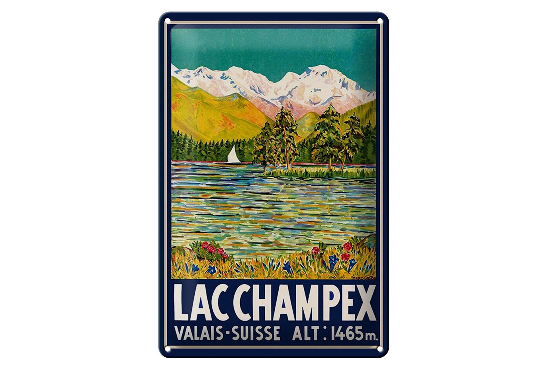 Blechschild Reise 20x30 cm Lac Champex valais Suisse 1465 m Deko Schild