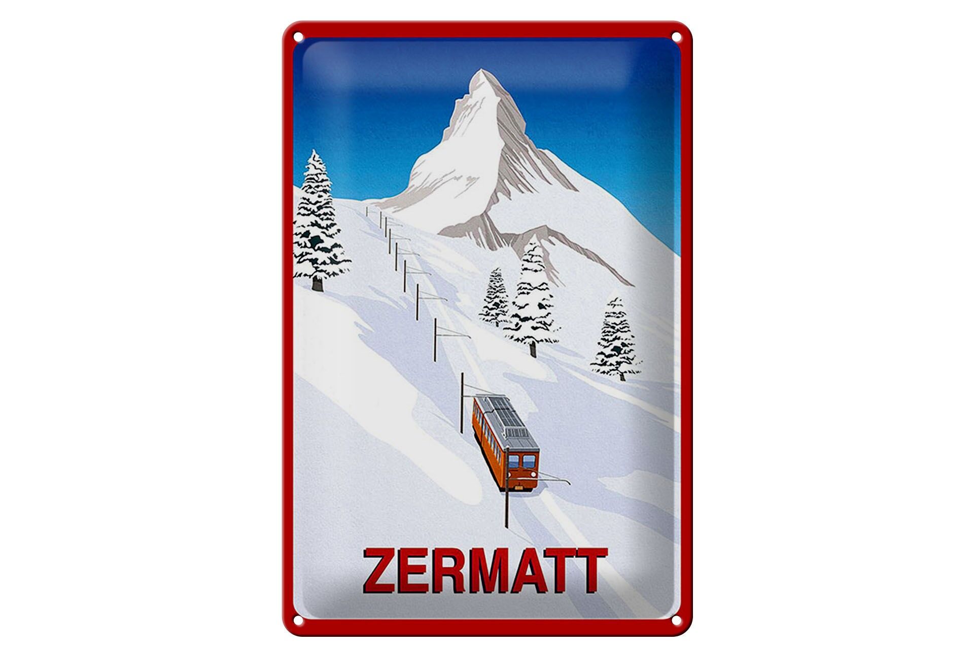 Blechschild Reise 20x30 cm Schweiz Zermatt Schnee Bäume Deko Schild