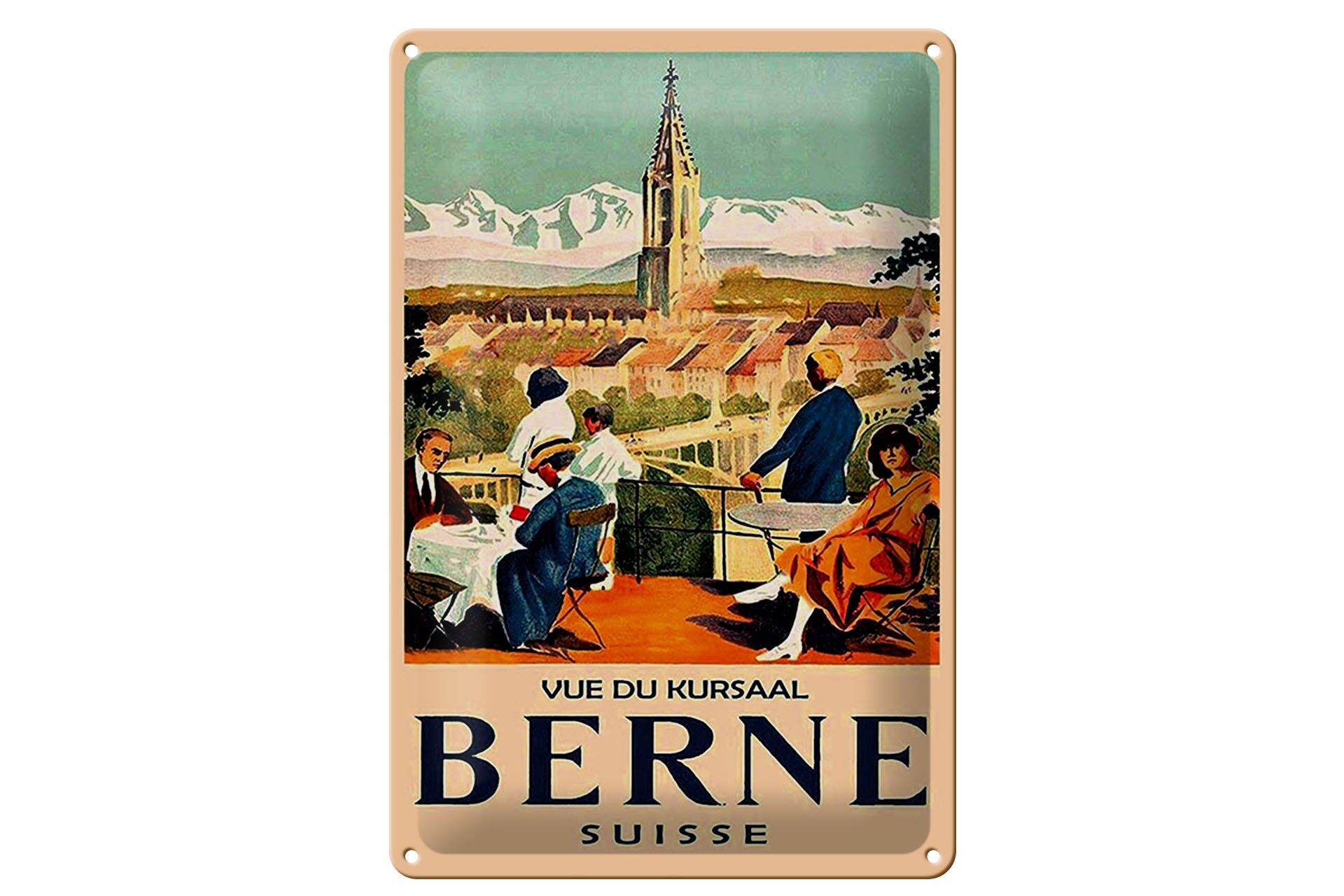Blechschild Reise 20x30 cm Schweiz Vue du kursall Berne Deko Schild
