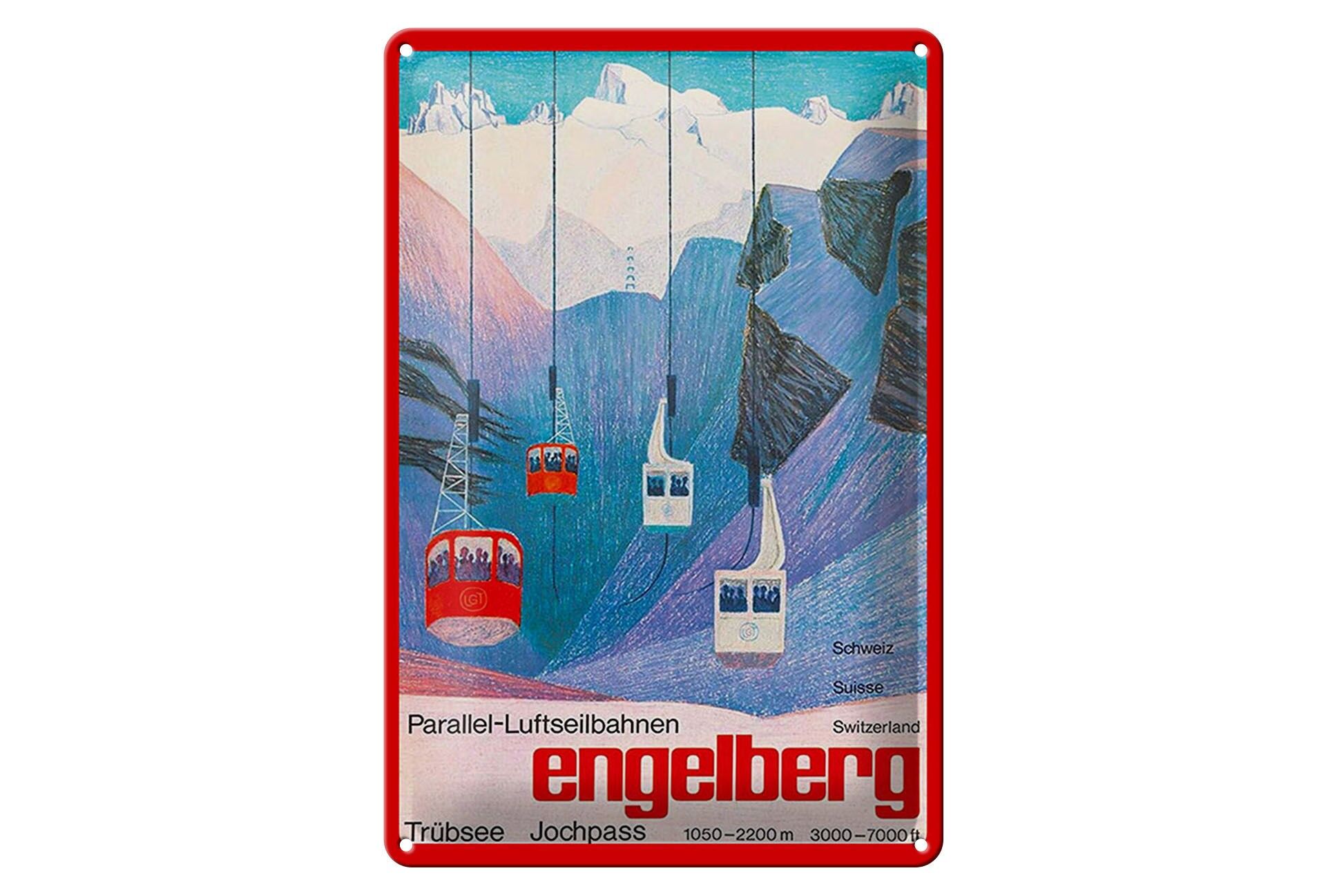Blechschild Reise 20x30 cm Engelberg Parallel Luftseilbahn Deko Schild