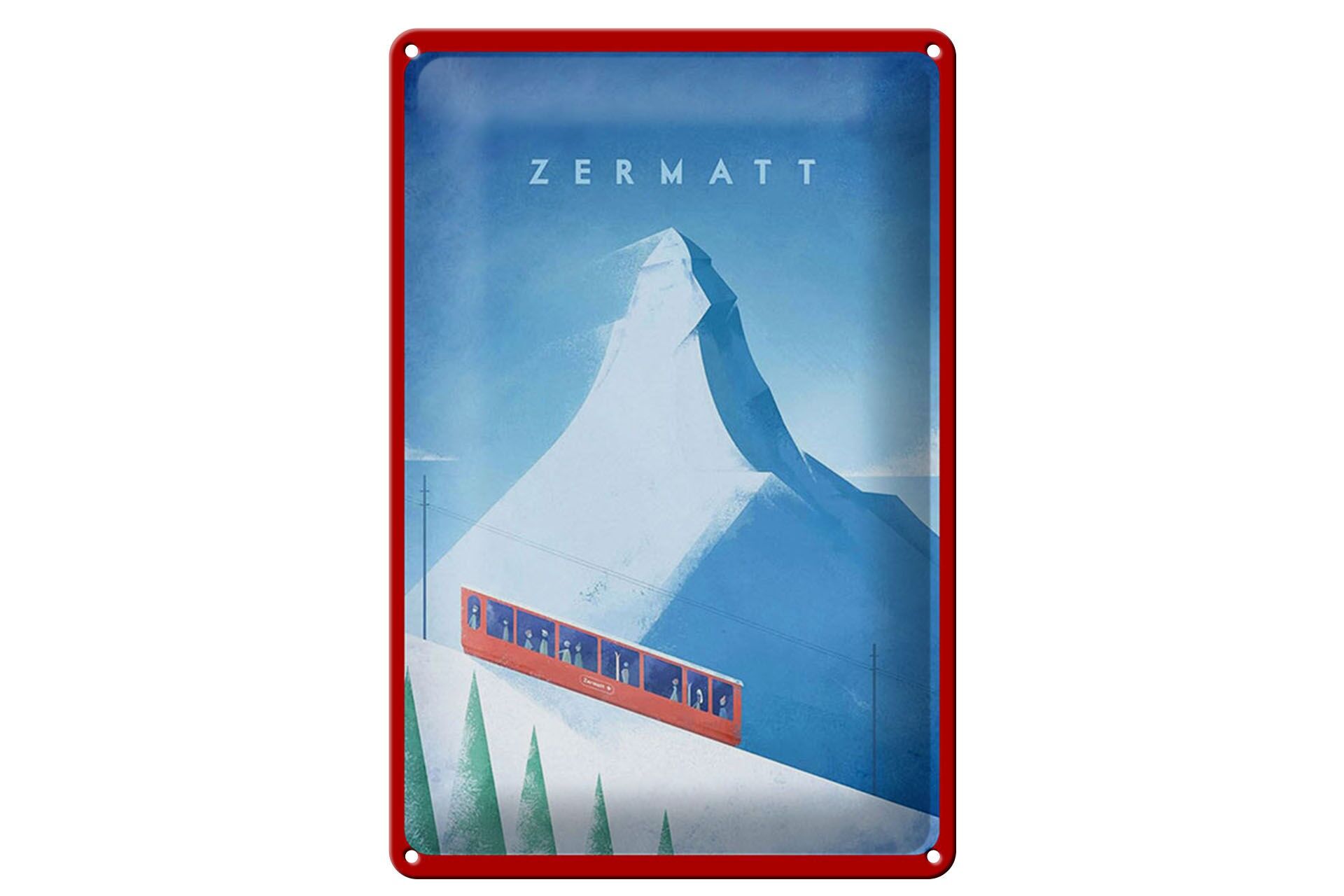 Blechschild Reise 20x30 cm Schweiz Zermatt Schnee Bahn Deko Schild