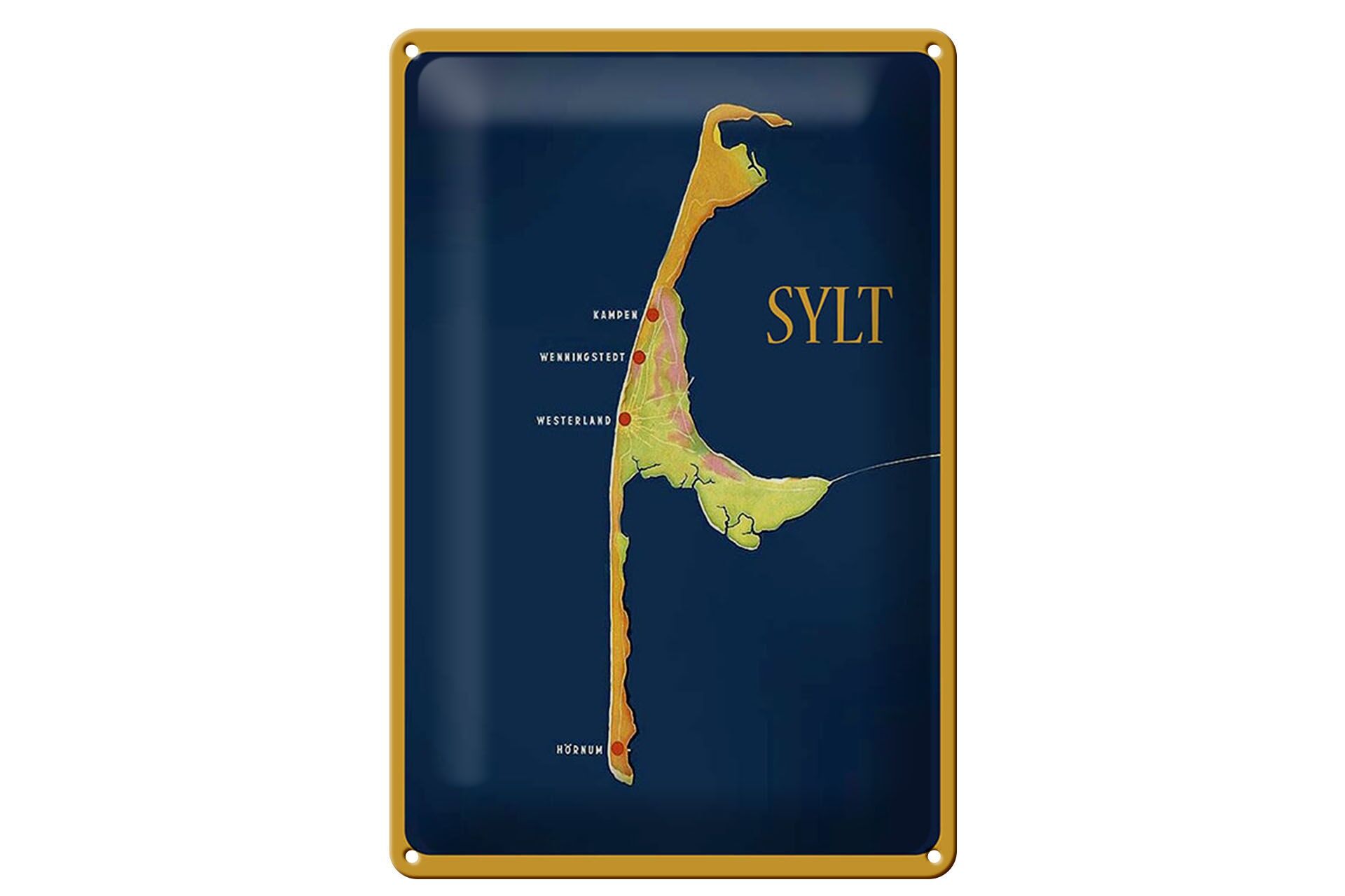 Blechschild Reise 20x30 cm Sylt Karte von Oben Deko Schild