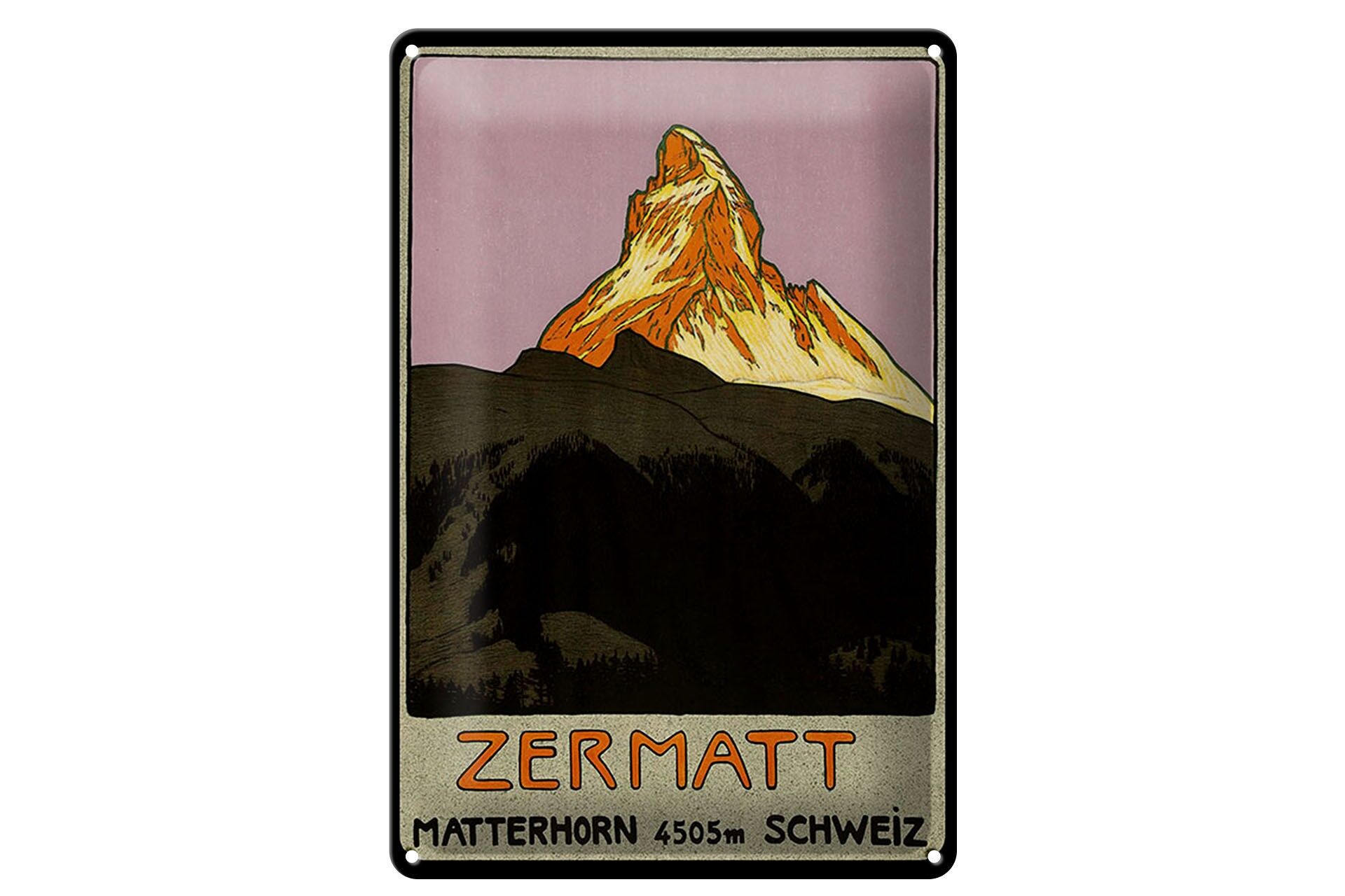 Blechschild Reise 20x30 cm Schweiz Zermatt Matterhorn Berg Deko Schild