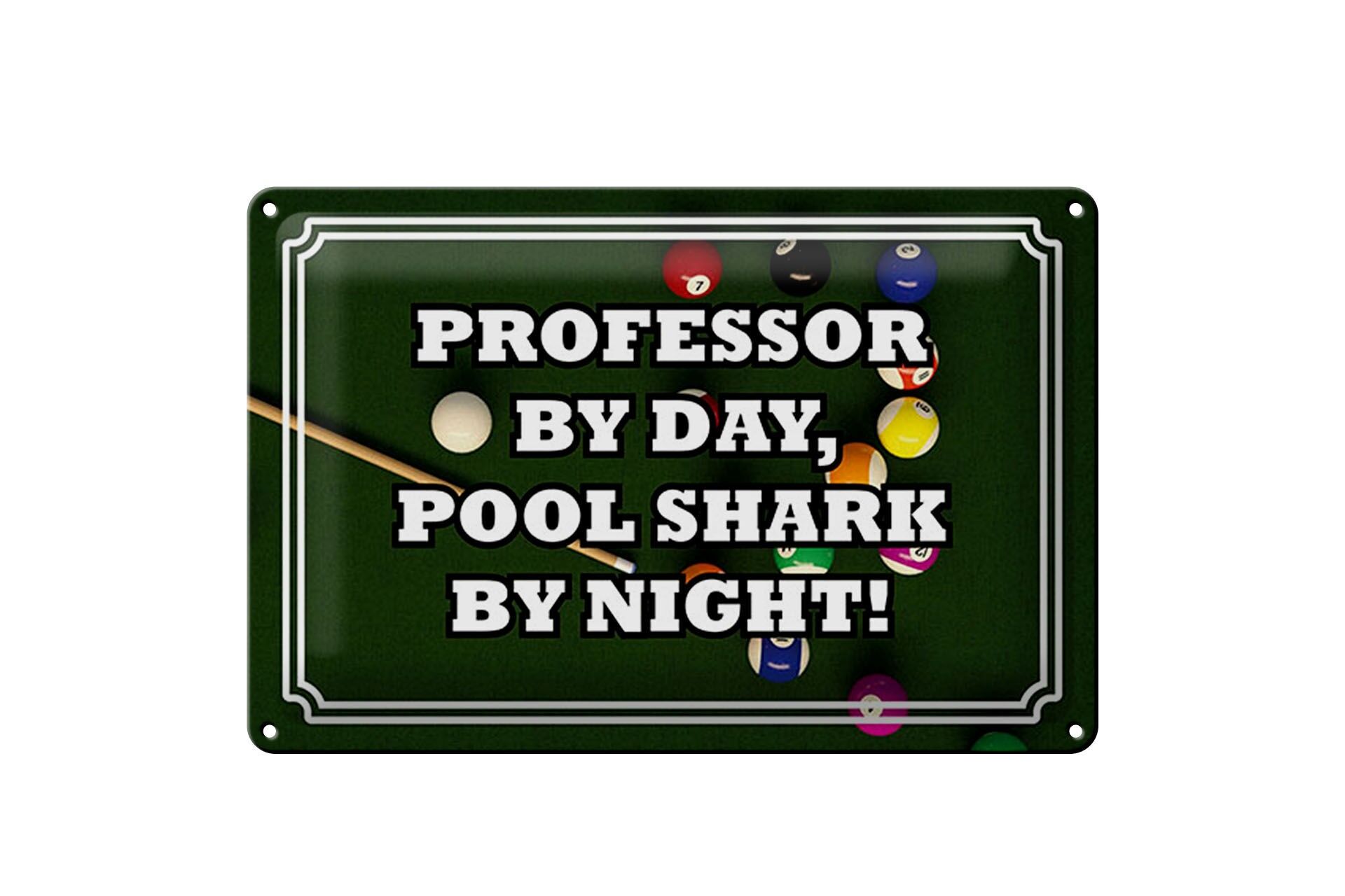 Blechschild Spruch 20x30 cm Professor by day, pool shark by night Deko Schild