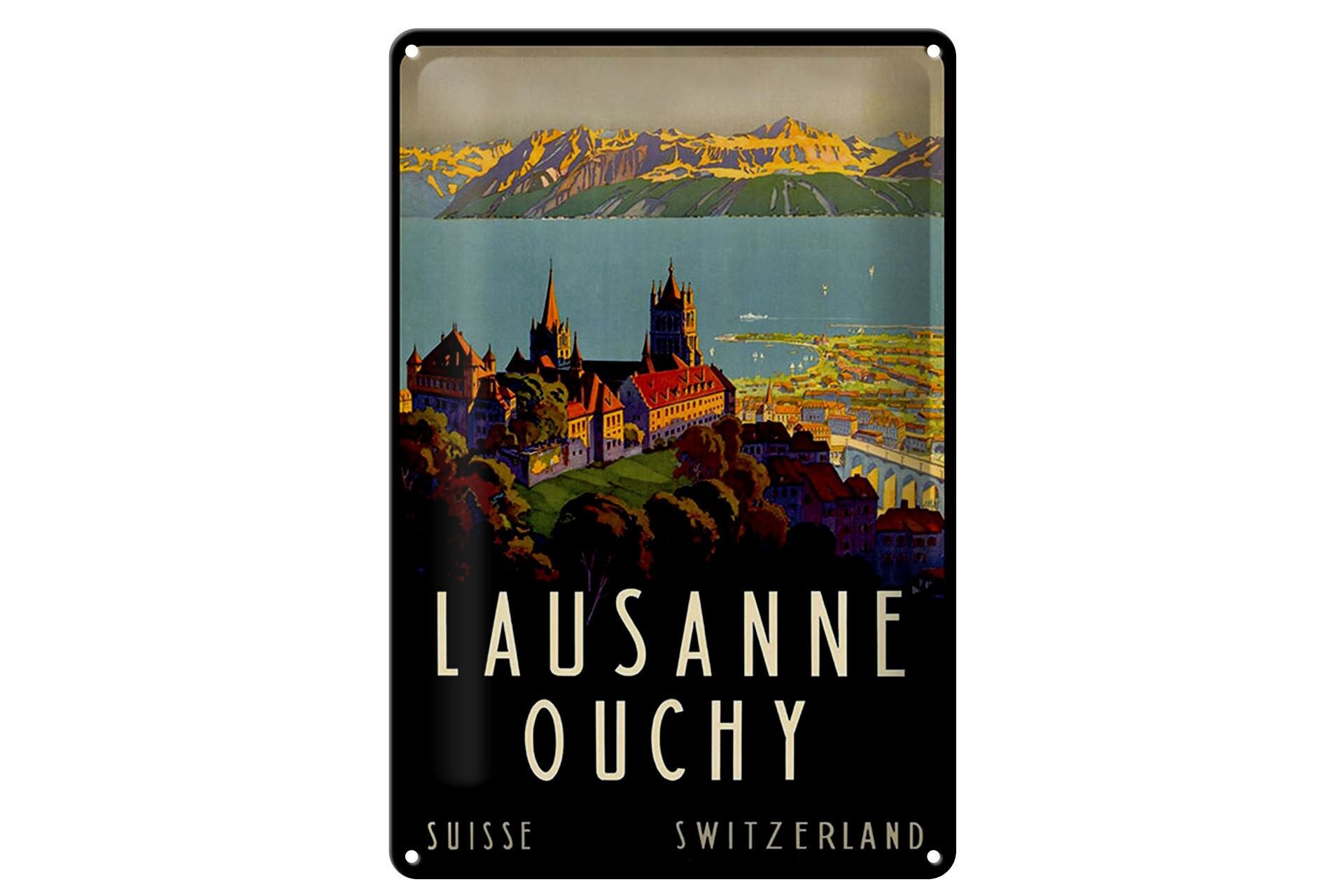 Blechschild Reise 20x30 cm Schweiz Lausanne Ouchy Deko Schild