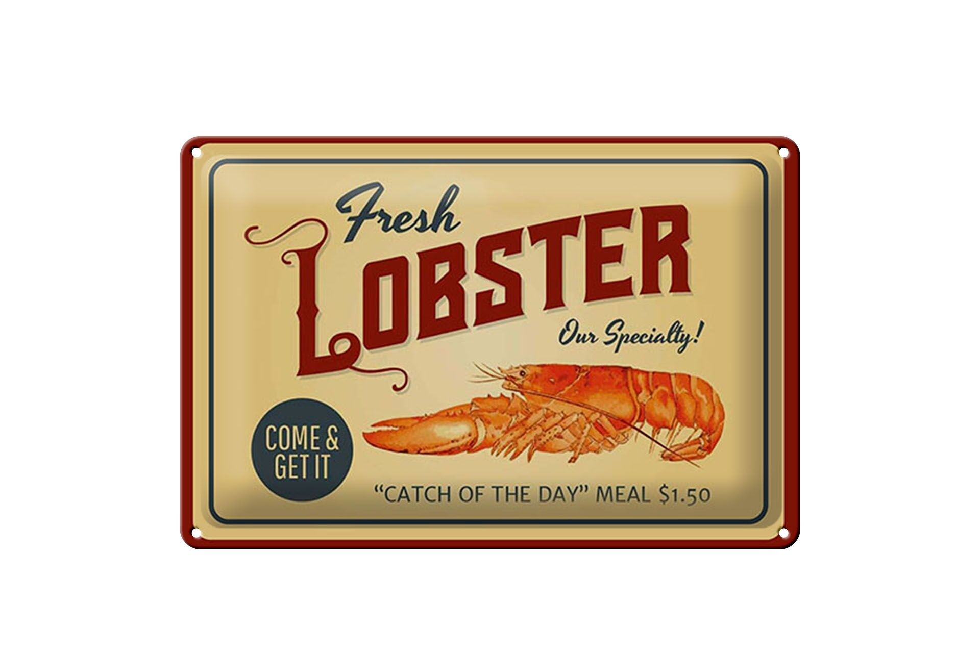 Blechschild Reklame 20x30 cm Fresh Lobster Retro Deko Schild
