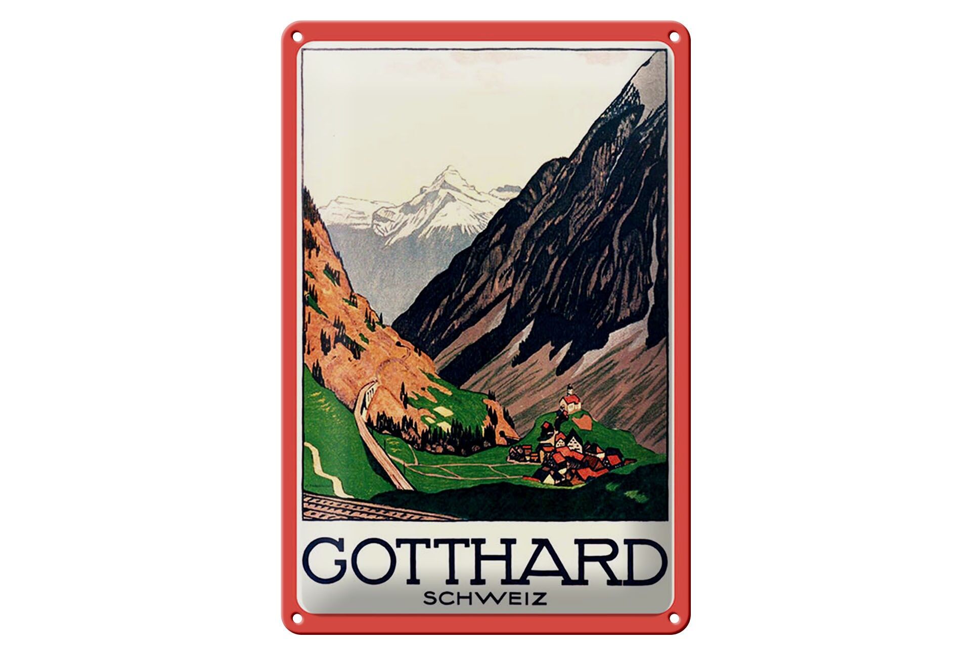 Blechschild Reise 20x30 cm Gotthard Schweiz Nostalgie Deko Schild