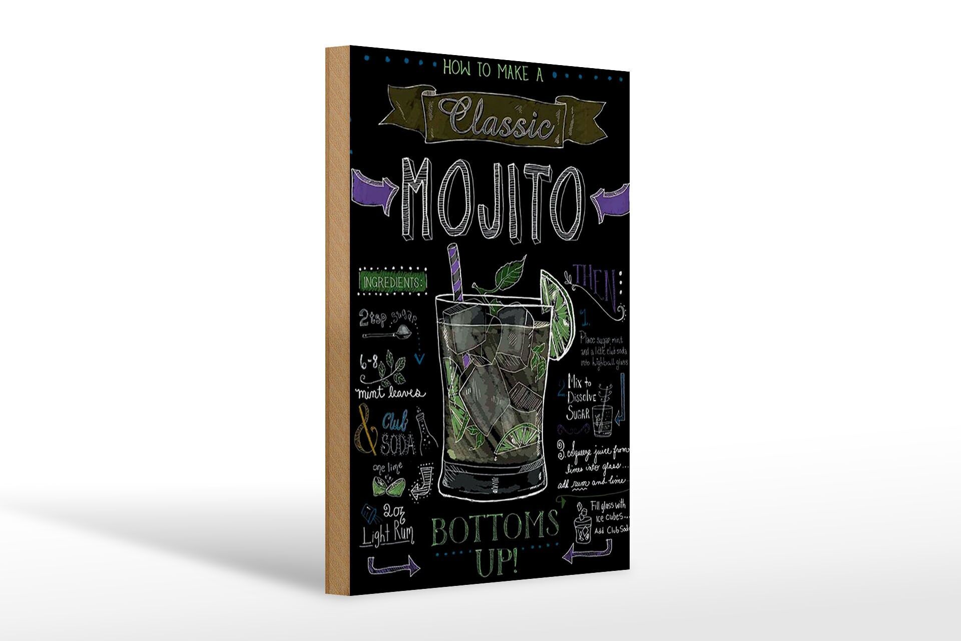 Holzschild Cocktail 20x30 cm Classic Mojito Rezept Tafeloptik Deko Schild