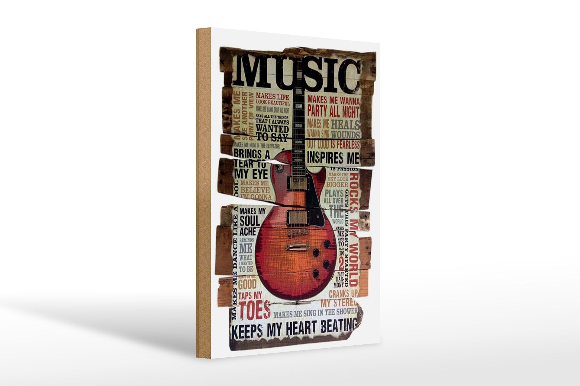 Holzschild Spruch 20x30 cm Gitarre keep my heart beating Deko Schild