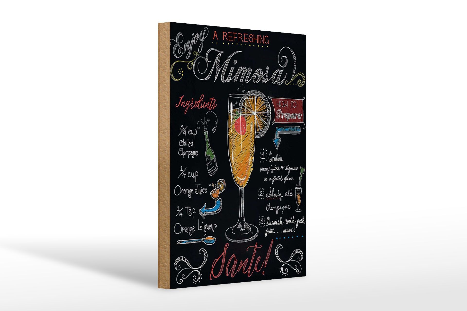 Holzschild Cocktail 20x30 cm Enjoy Mimosa Rezept Tafeloptik Deko Schild